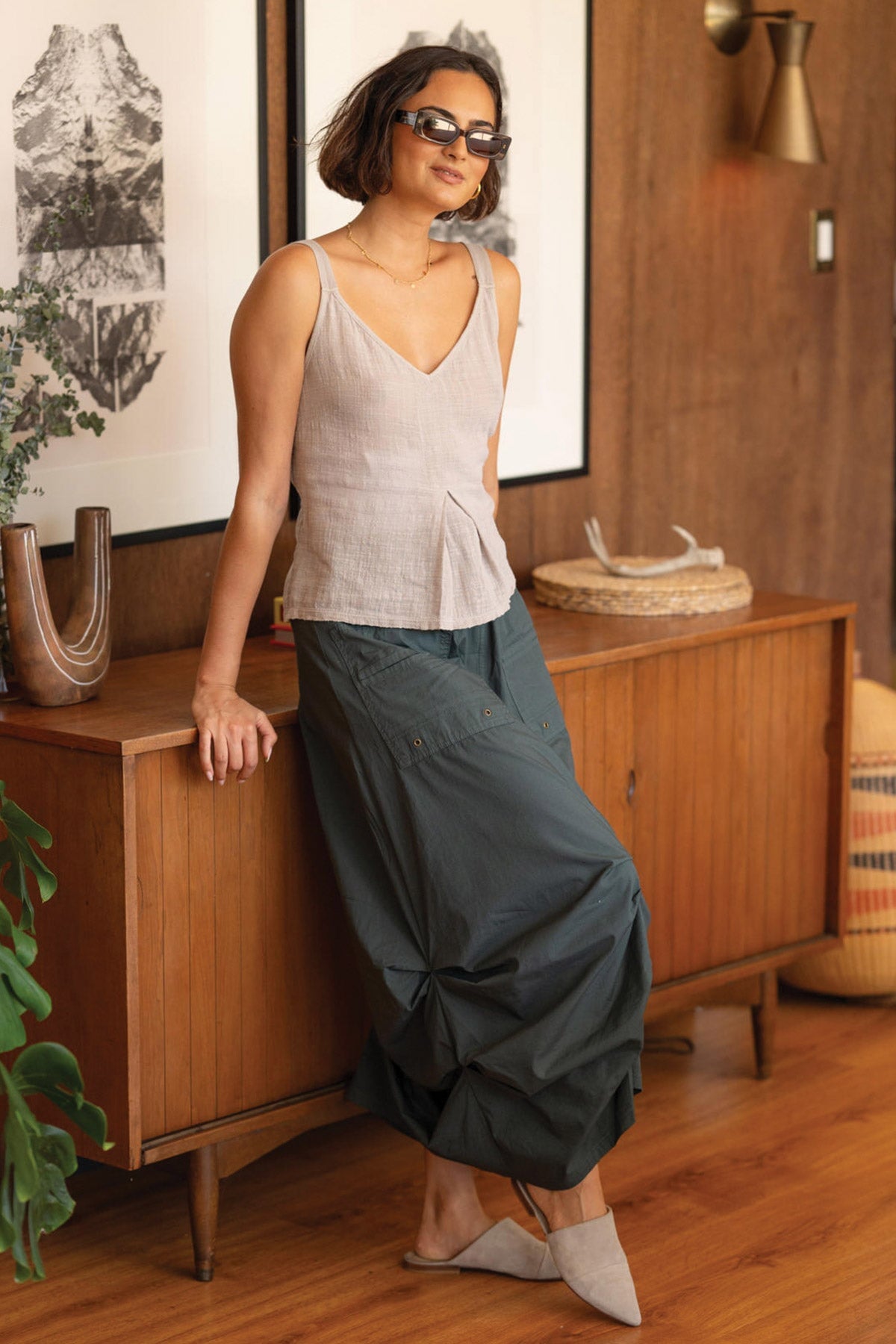 Wearables Hedley Gauze/Jersey Box Pleat Tank
