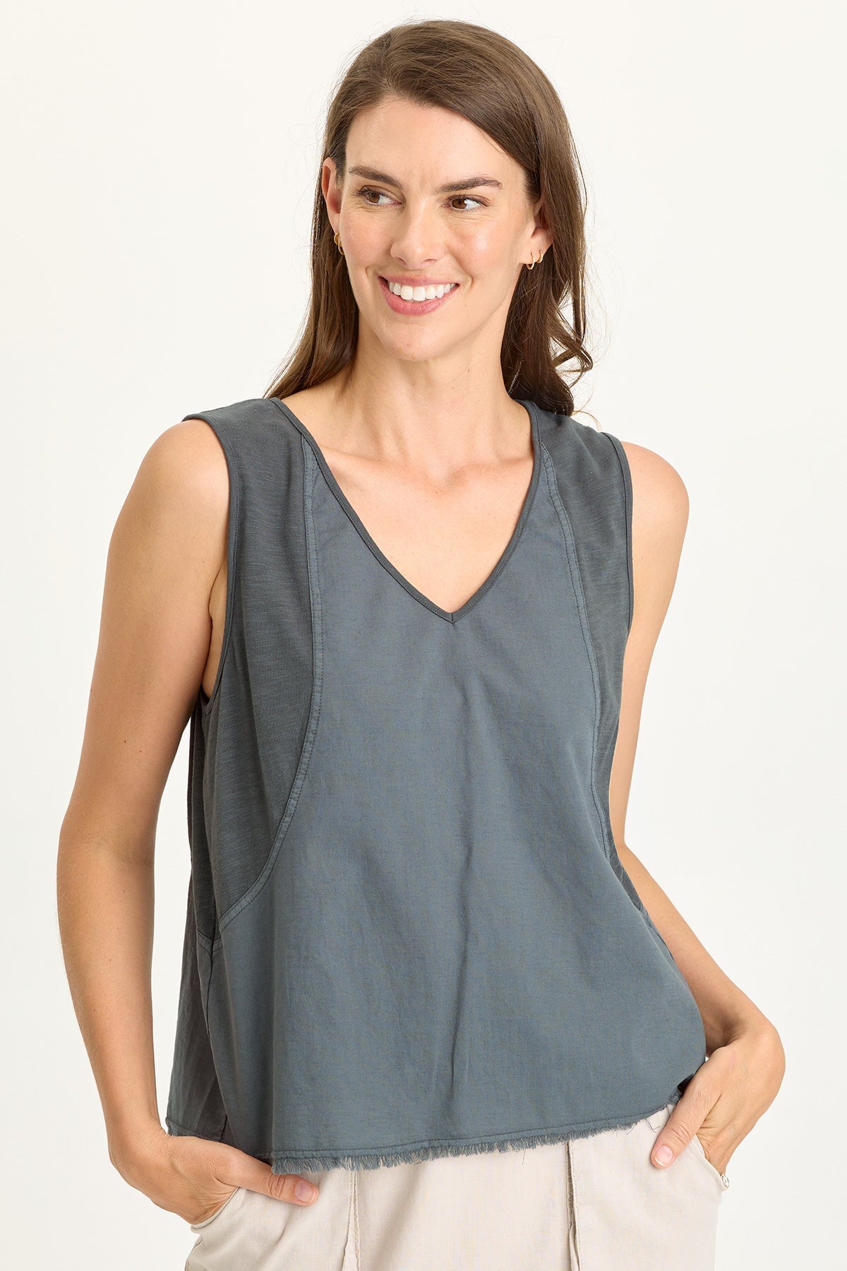 Wearables Mazie Linen/Jersey V-Neck Tank