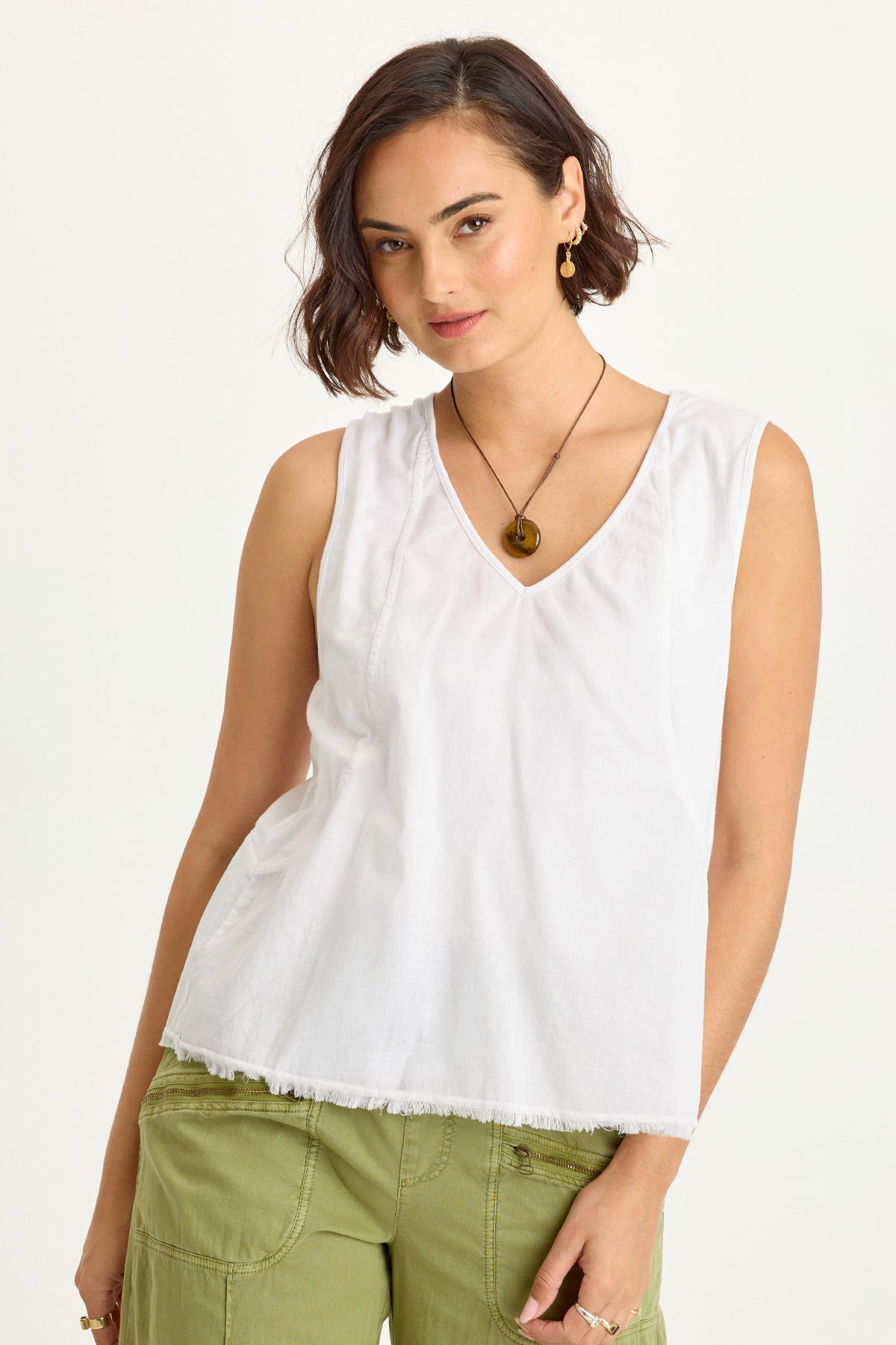 Wearables Mazie Linen/Jersey V-Neck Tank