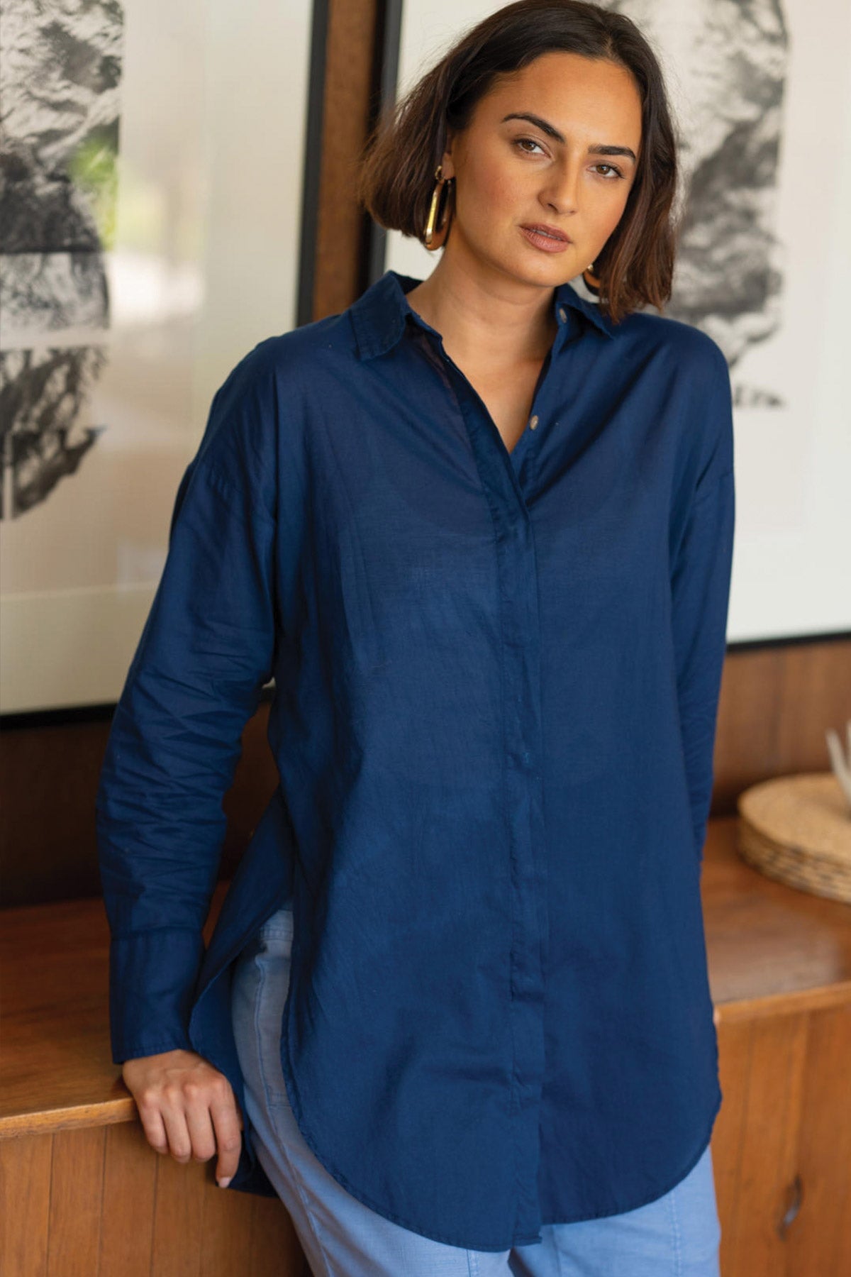 Wearables Ellard Voile High-Low Button-Up Blouse