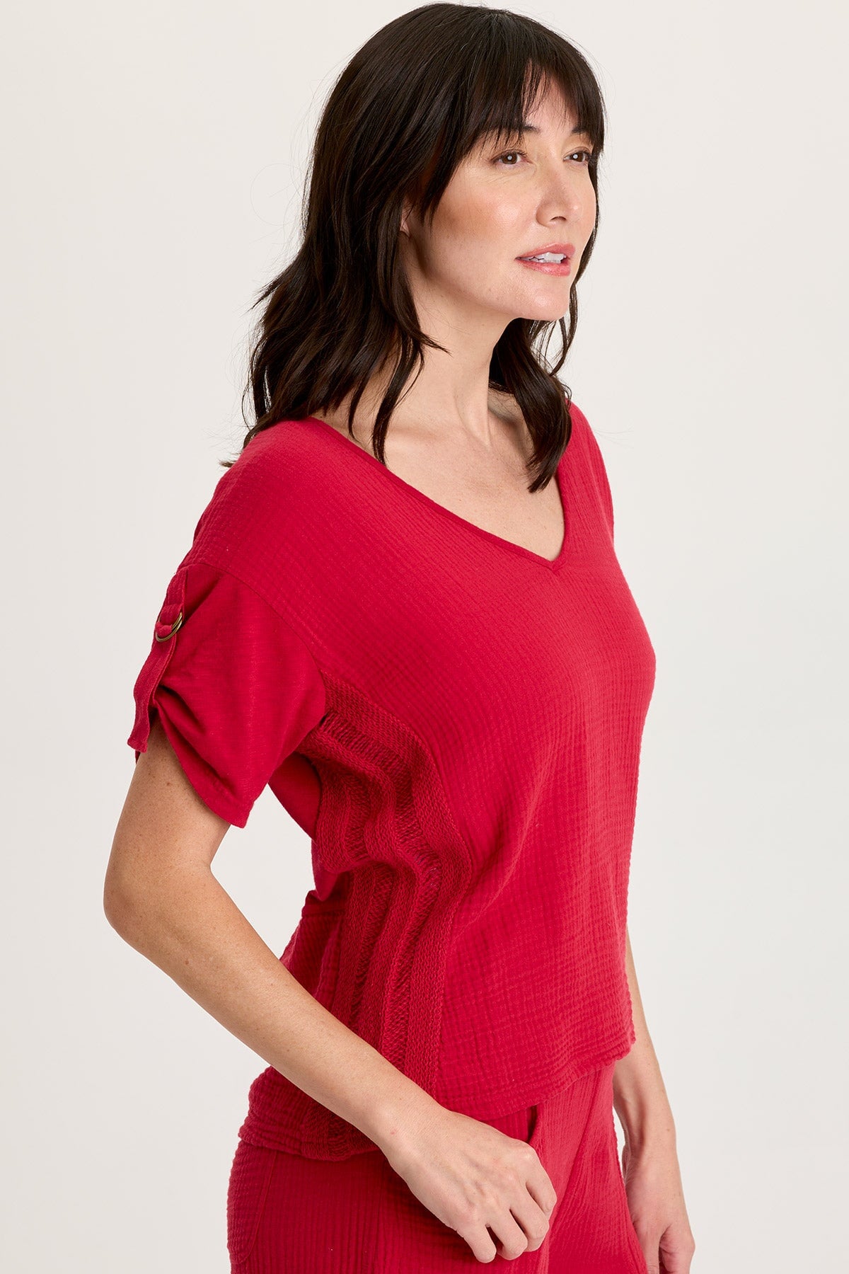 XCVI Milani Gauze Lace Trim V-Neck Top