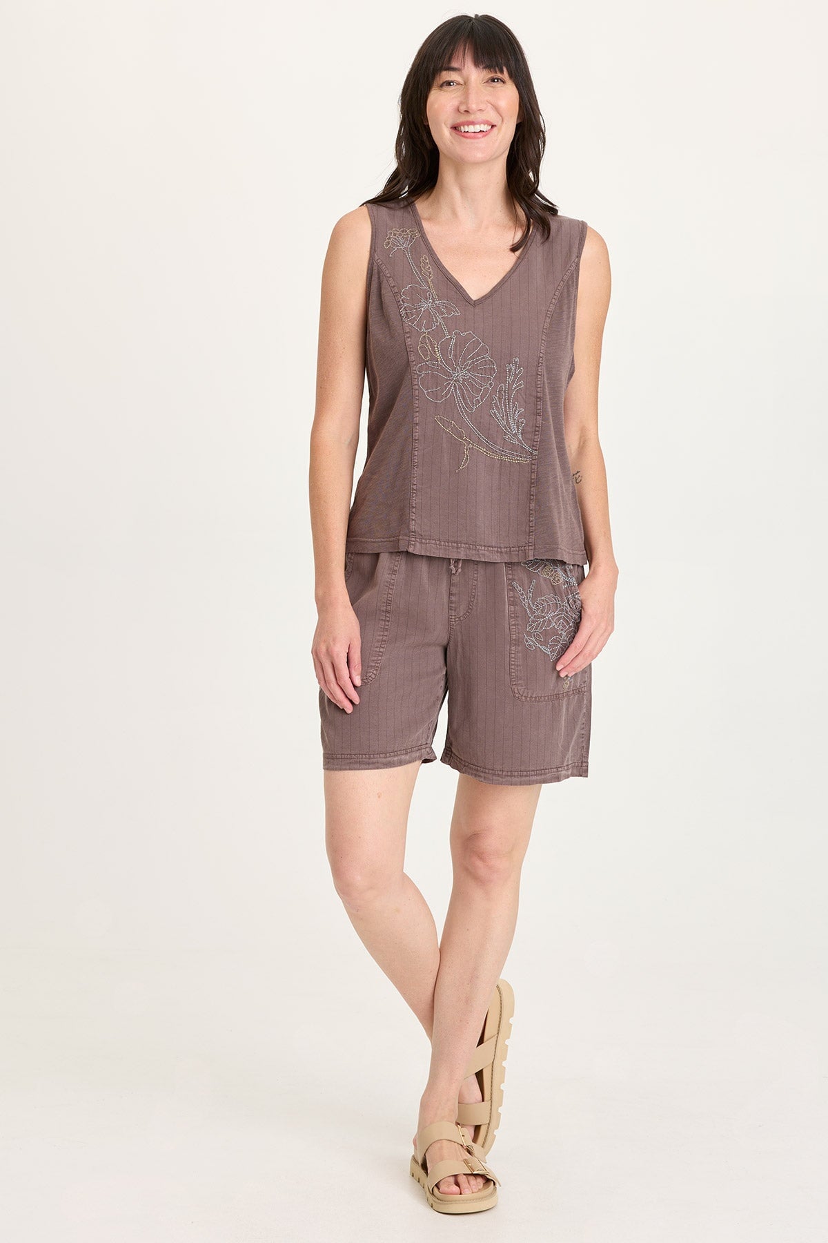 XCVI Siska Embroidered Pinstripe V-Neck Tank