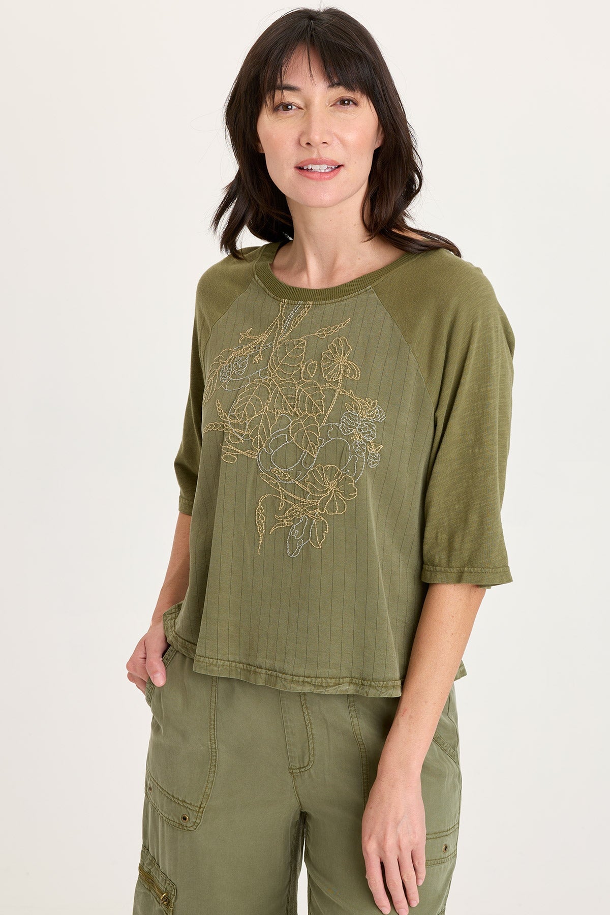 XCVI Jory Embroidered Pinstripe Raglan Top