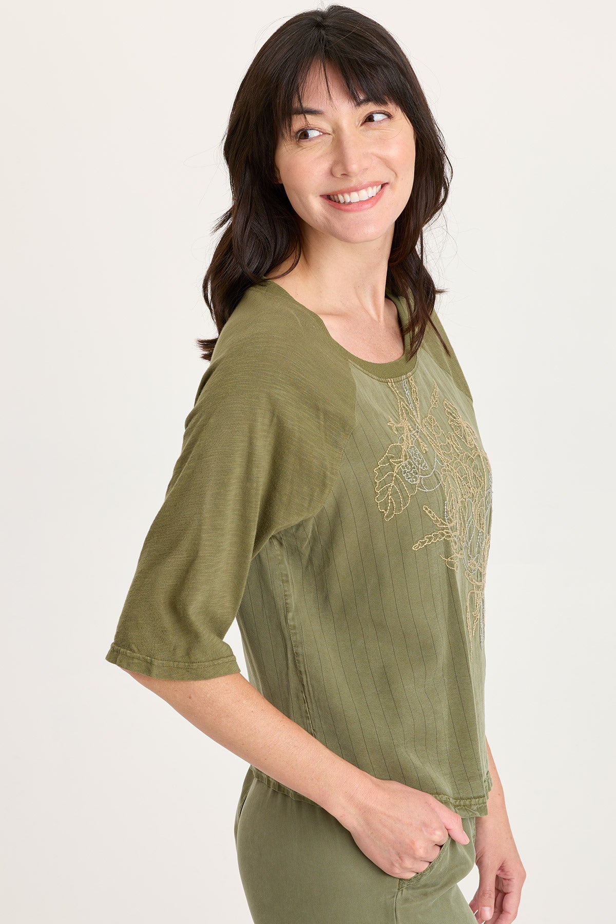 XCVI Jory Embroidered Pinstripe Raglan Top