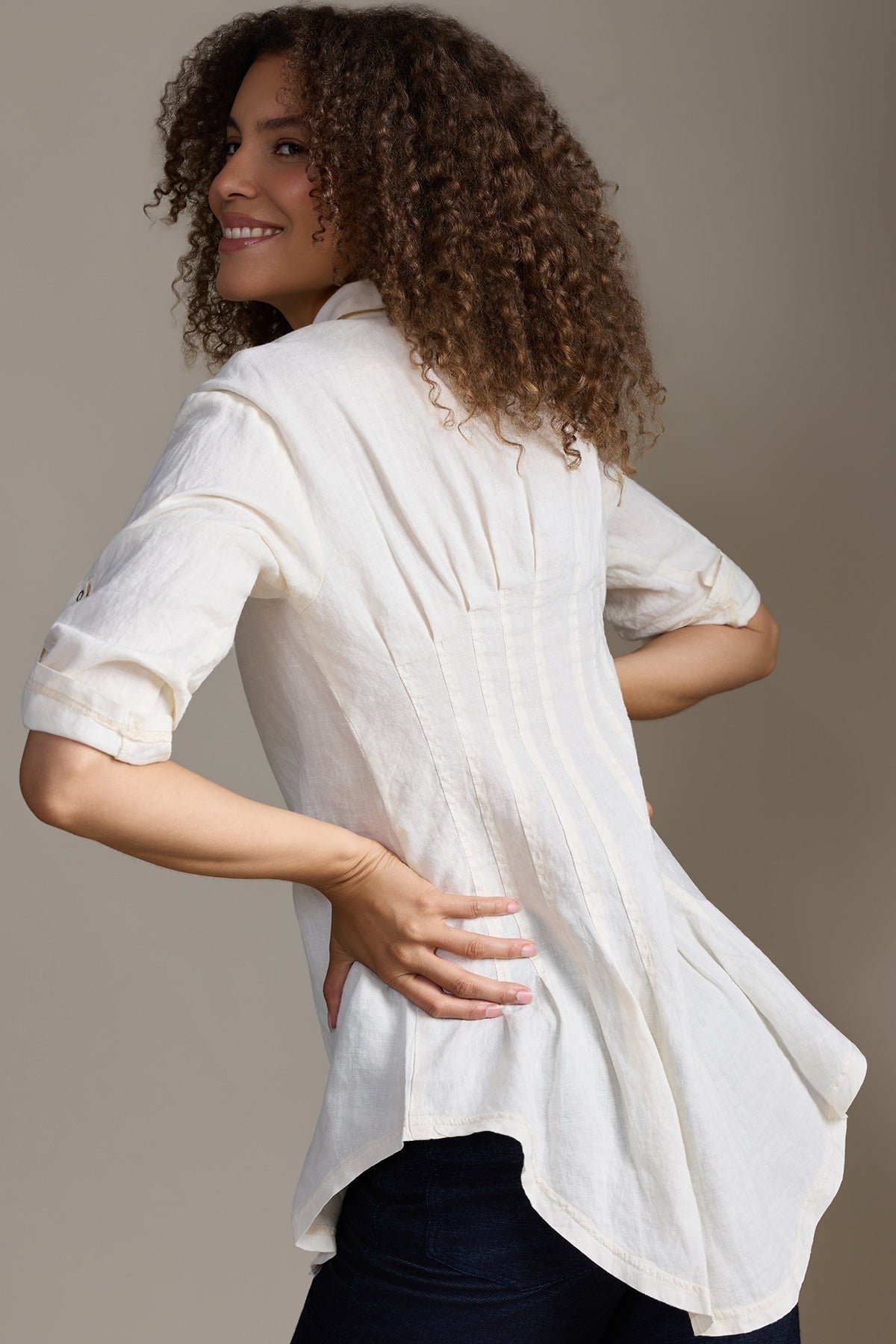 XCVI Moira Linen Hi-Lo Button-Up Top
