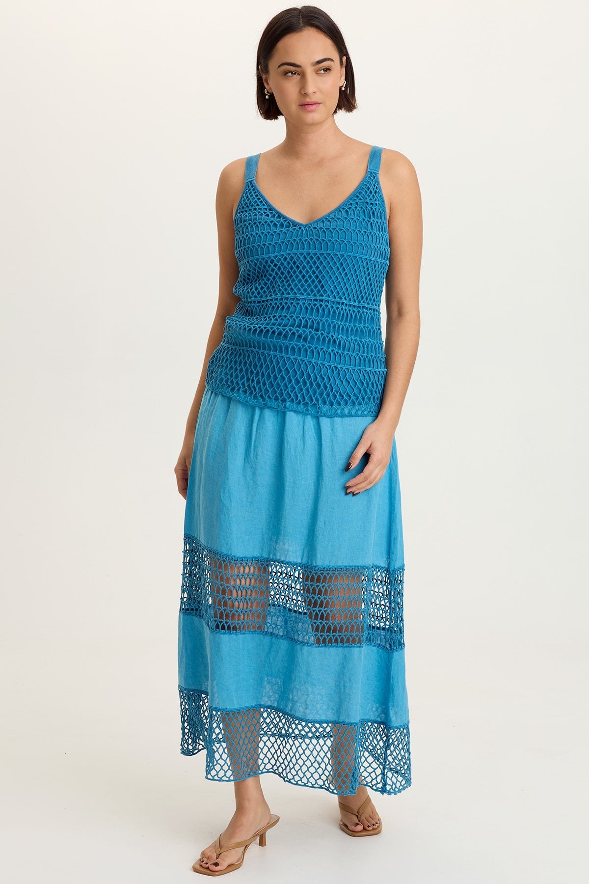 XCVI Fola Tiered Linen Crochet Skirt