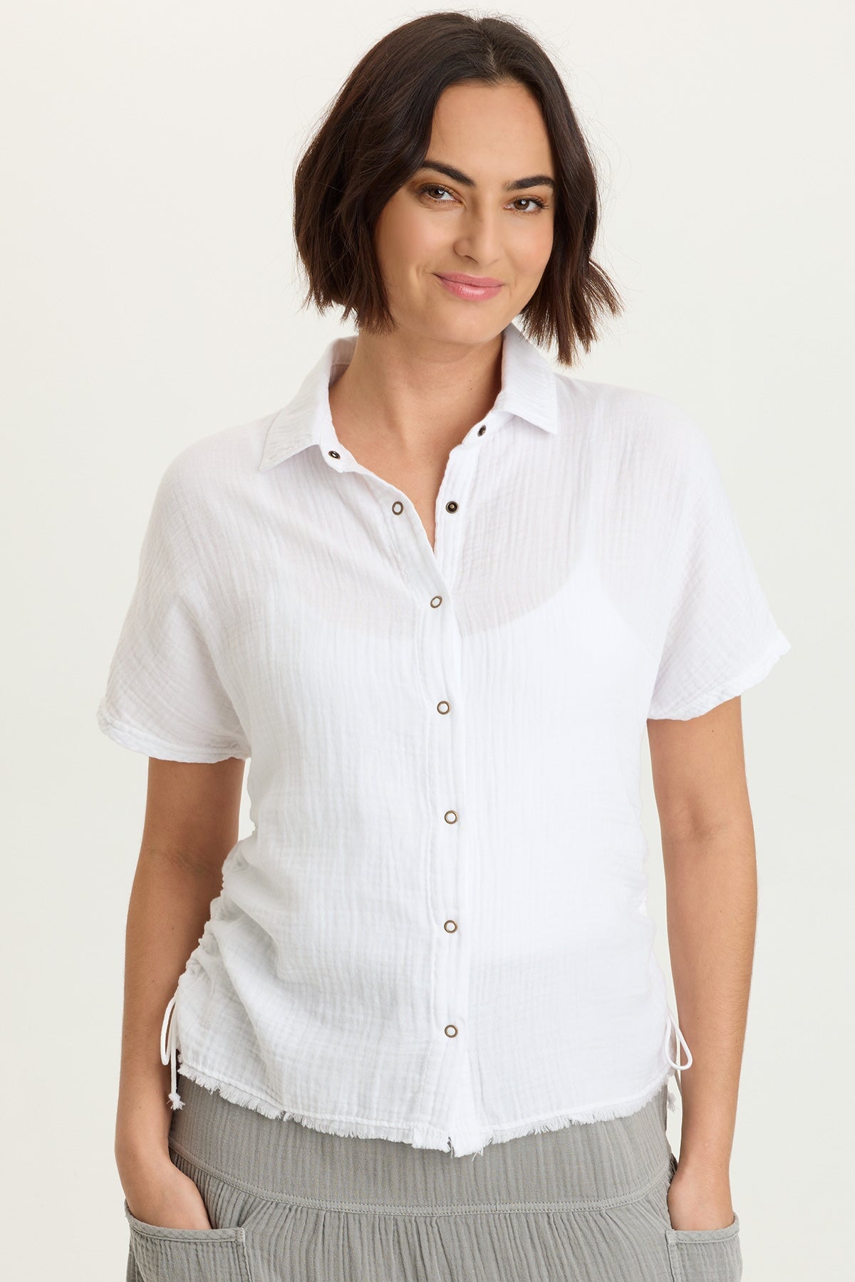 XCVI Creston Gauze Snap-Up Top