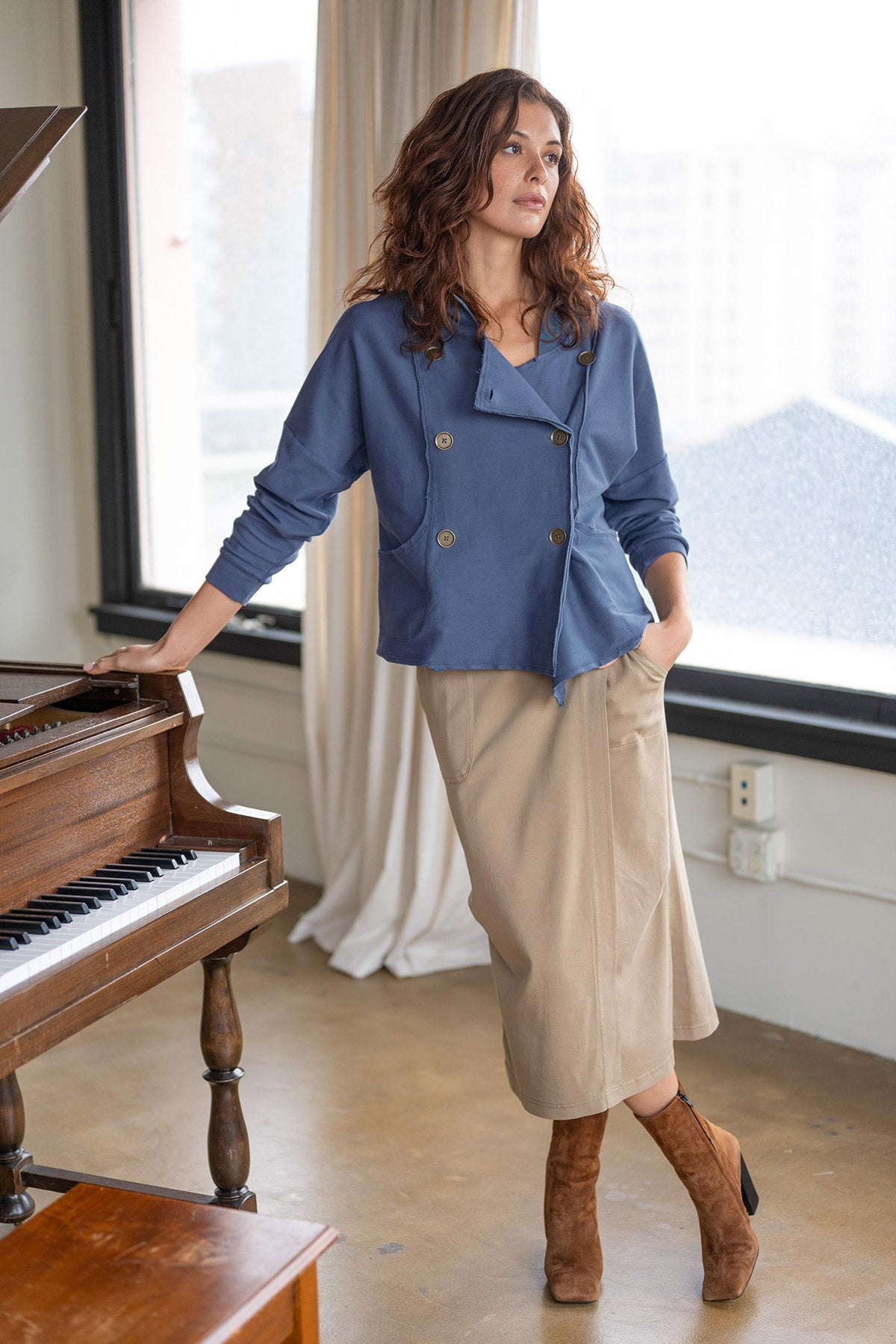 Abelia Twill Cross Panel Skirt
