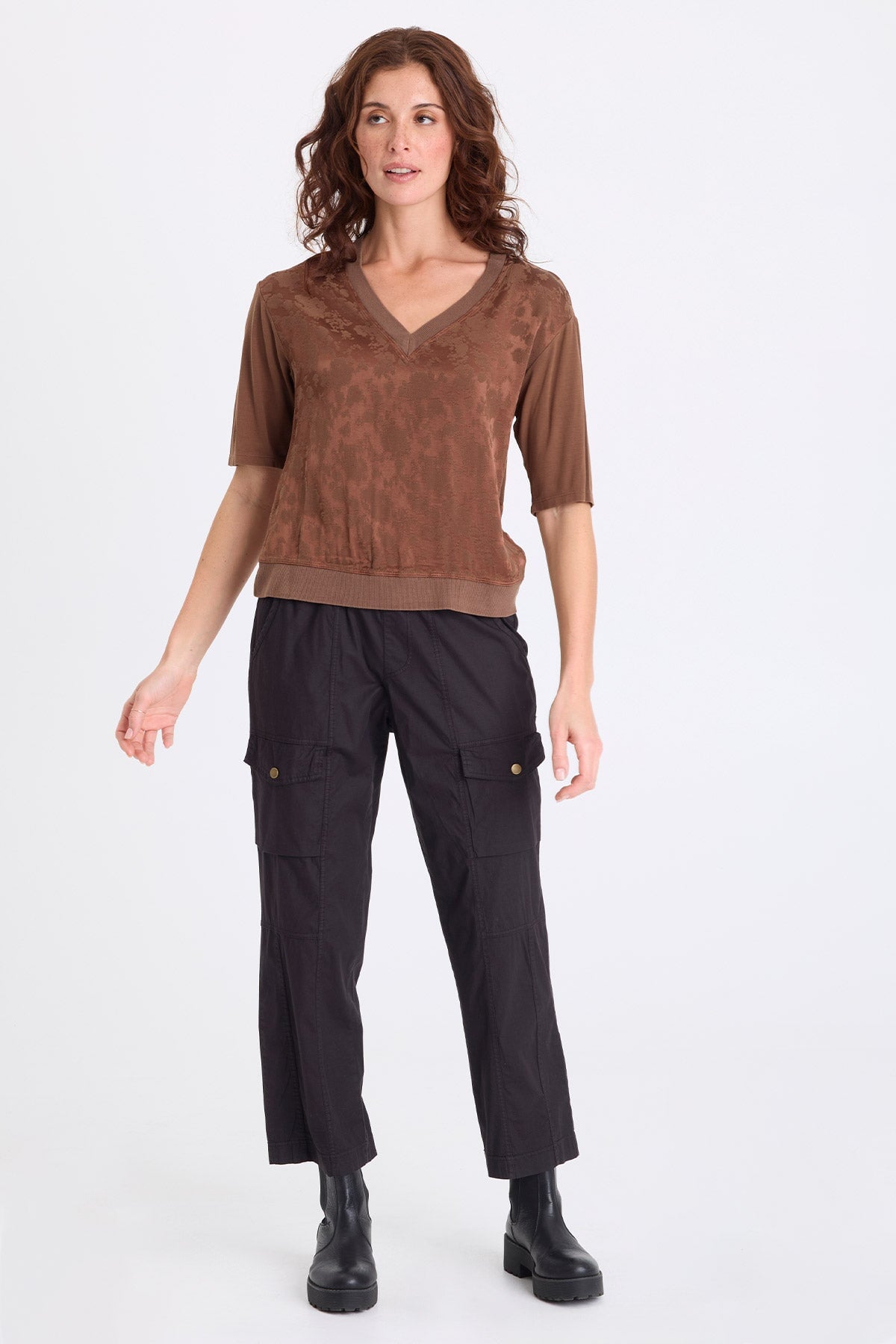 XCVI Obi Textured Satin V-Neck Tee