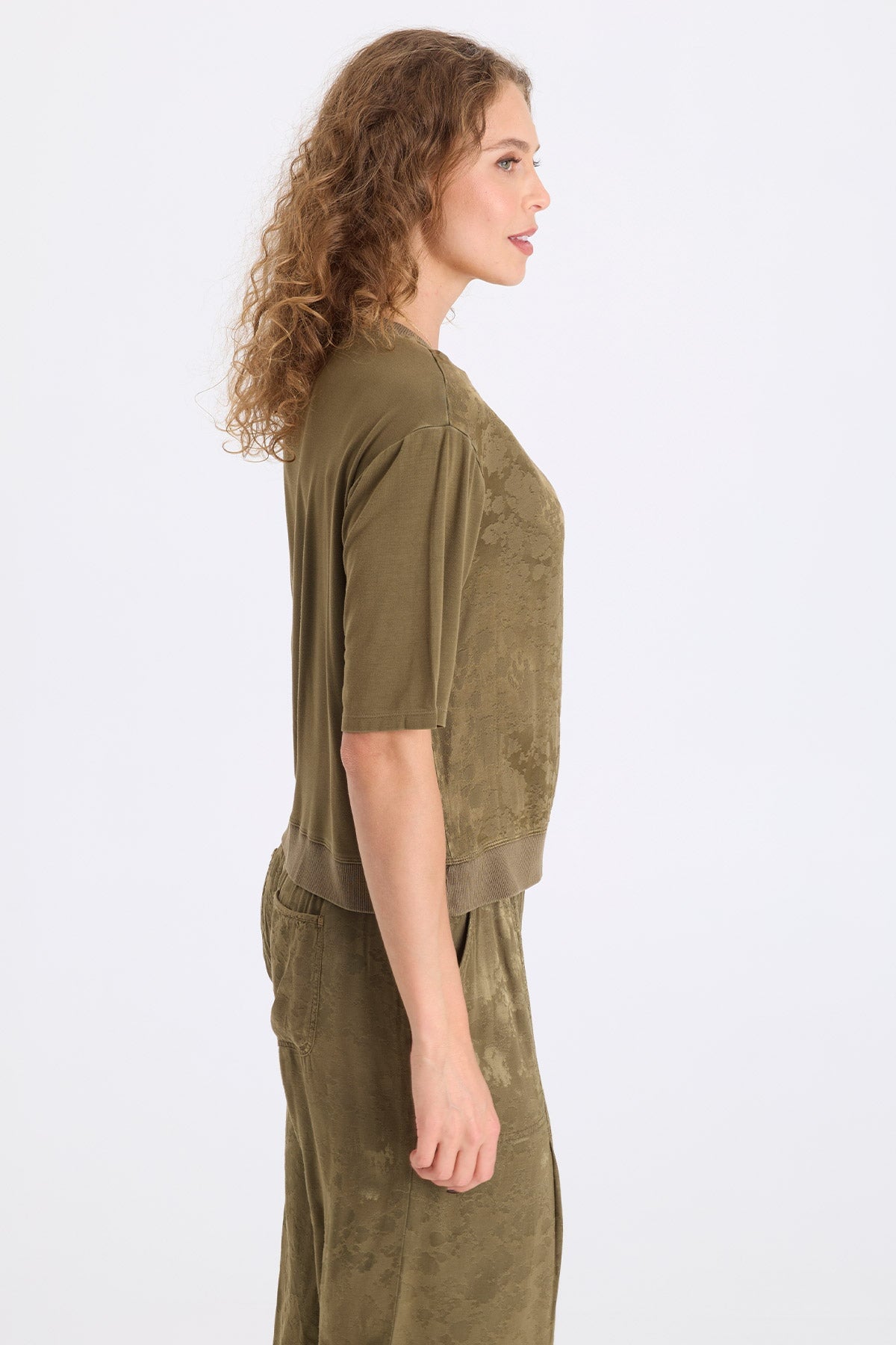 XCVI Obi Textured Satin V-Neck Tee