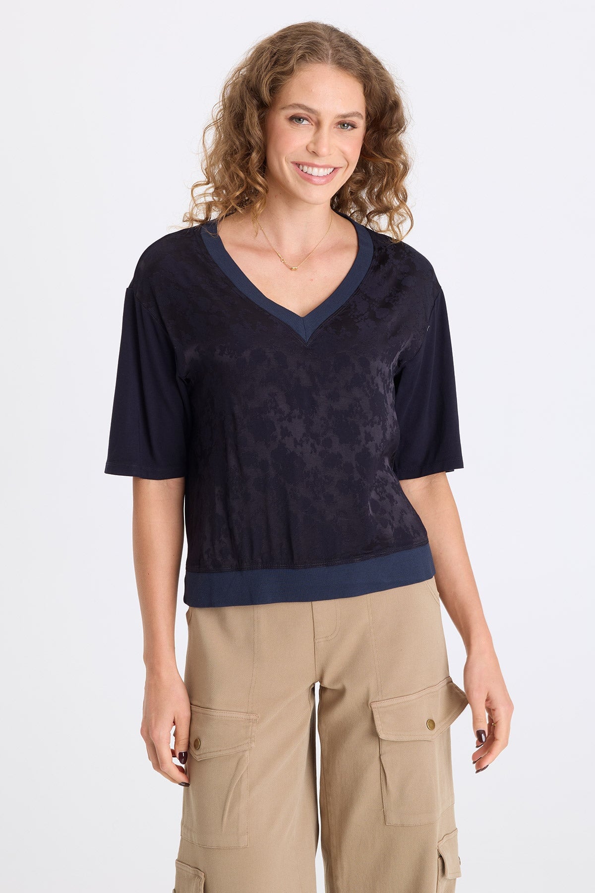 XCVI Obi Textured Satin V-Neck Tee
