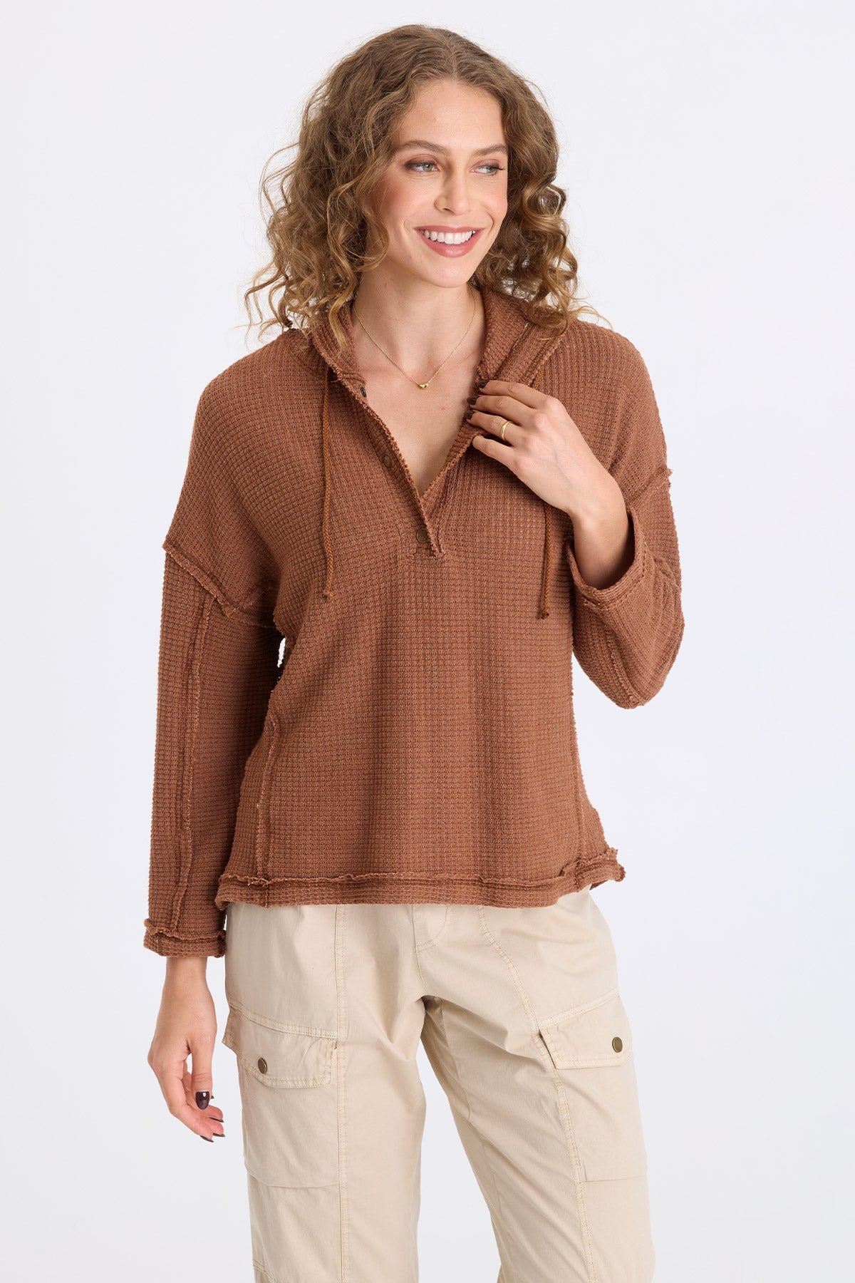 XCVI Panya Thermal Henley Hood Top