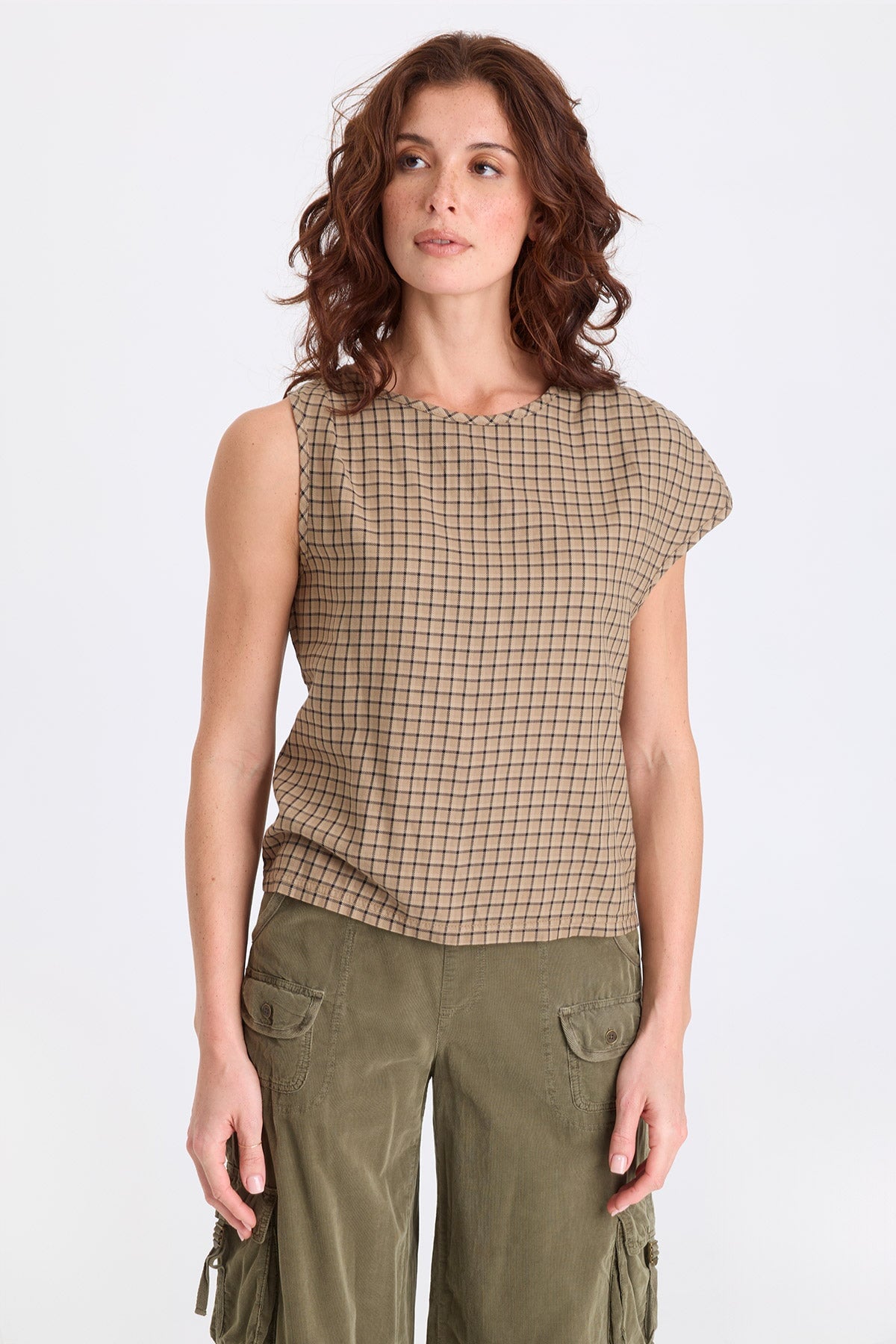 XCVI Sanar Plaid Asymmetric Tank