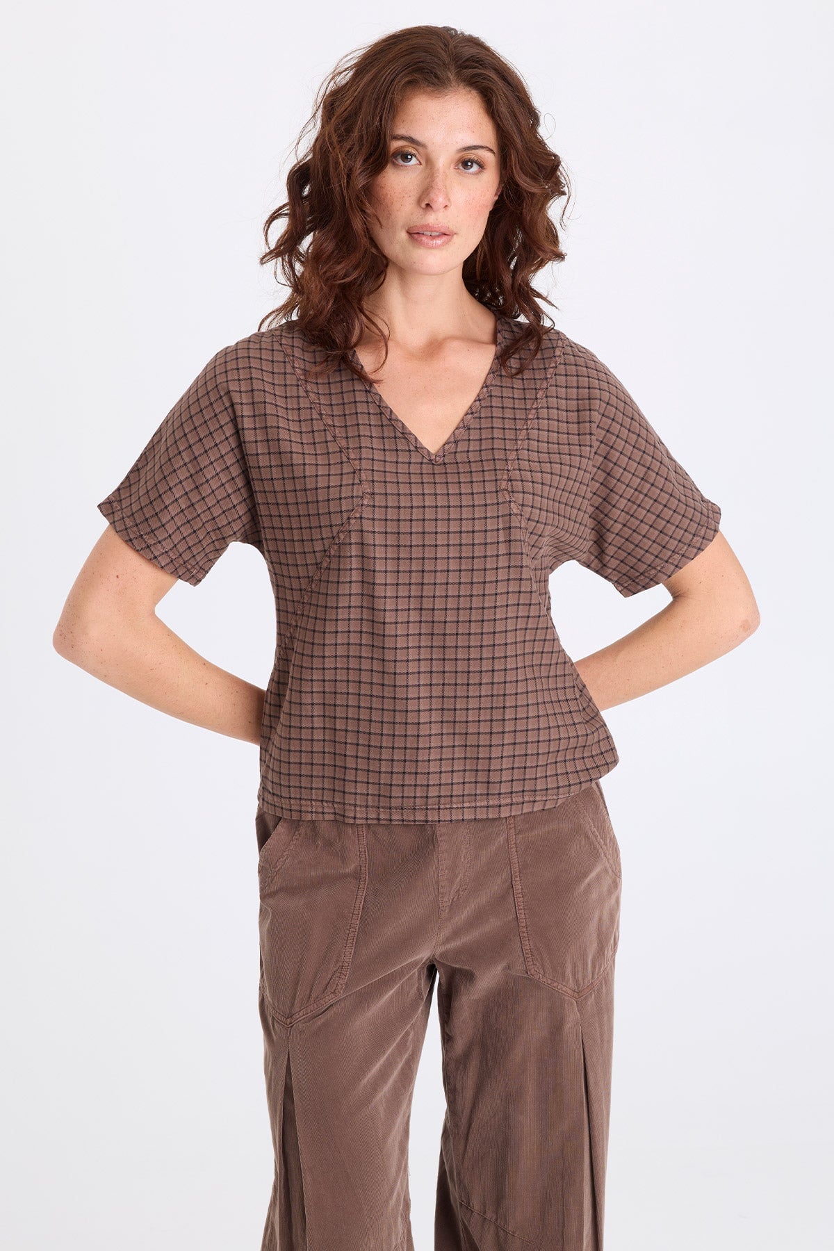 XCVI Bashir Plaid V-Neck Top