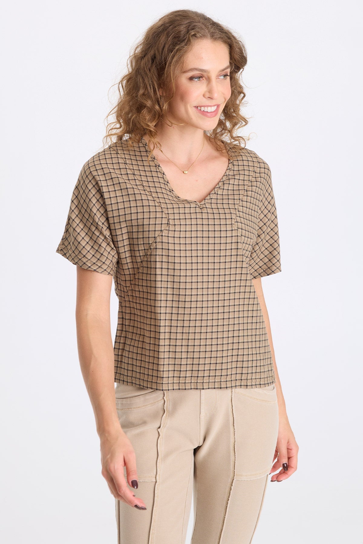 XCVI Bashir Plaid V-Neck Top