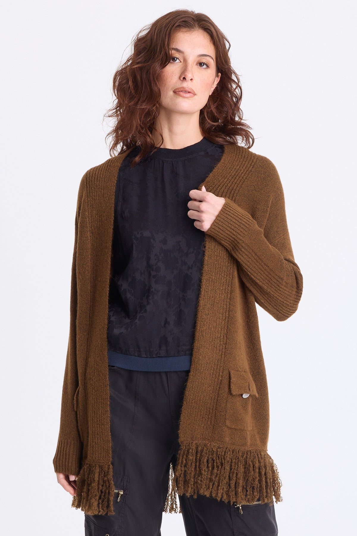XCVI Bakari Sweater-Knit Fringe Cardigan