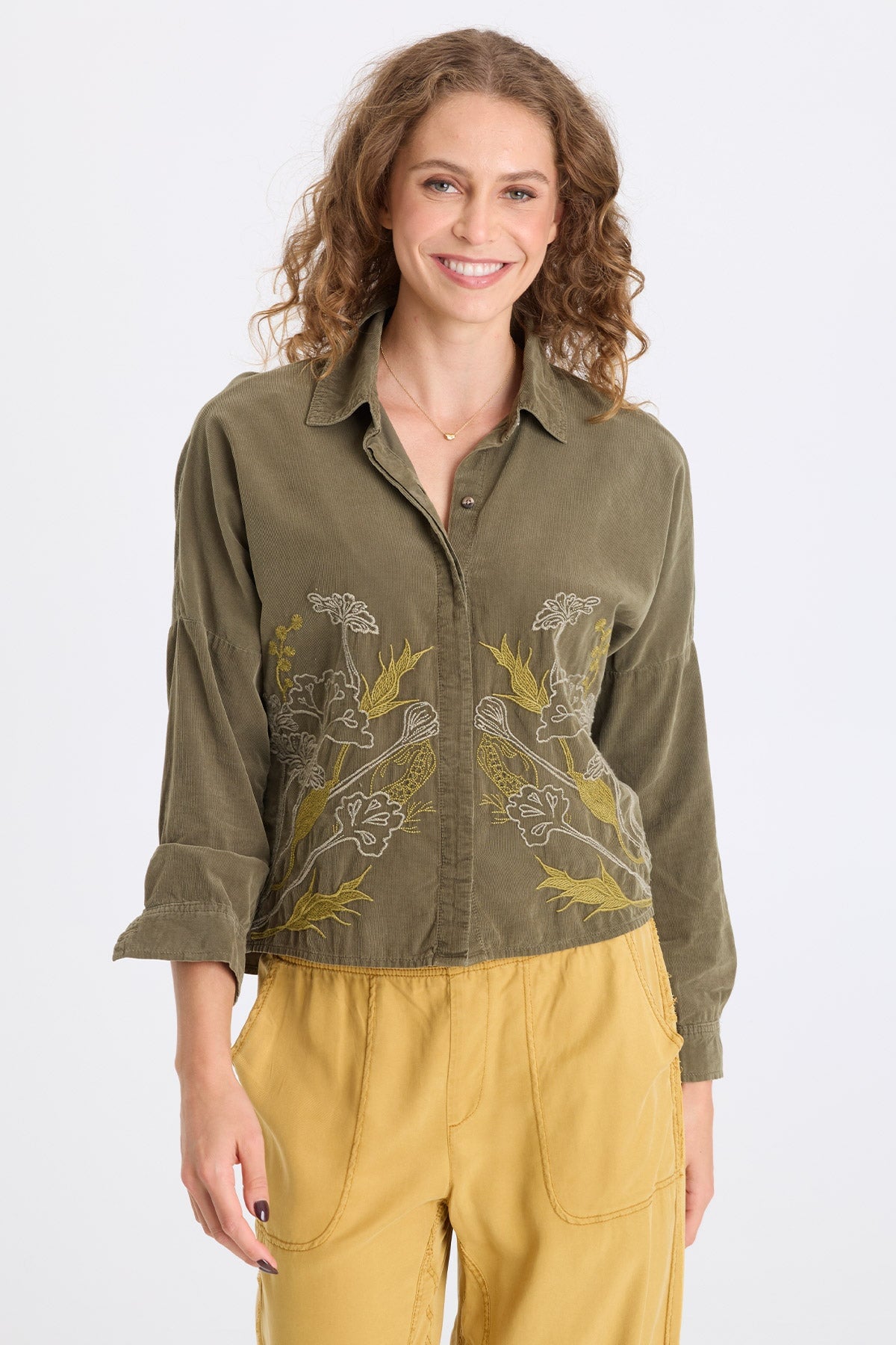 XCVI Kyle Embroidered Corduroy Button-Up