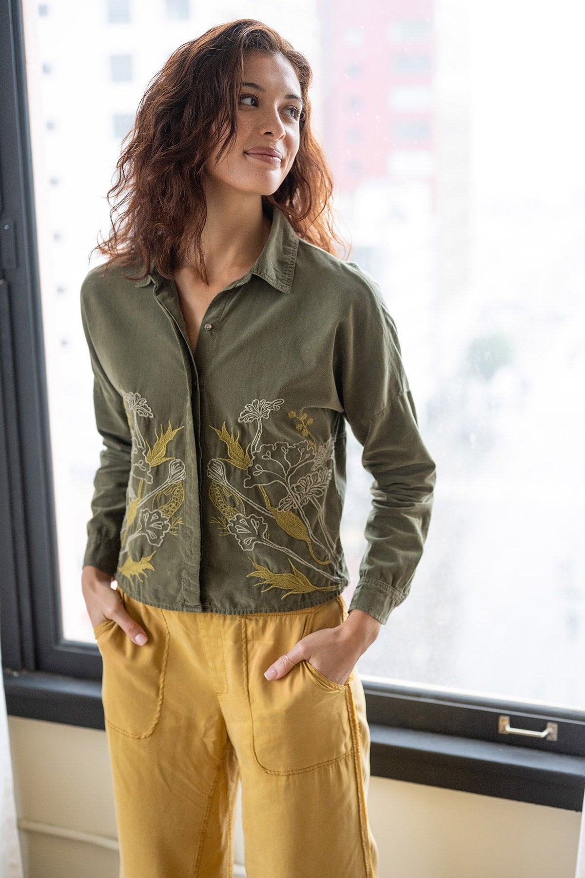 XCVI Kyle Embroidered Corduroy Button-Up