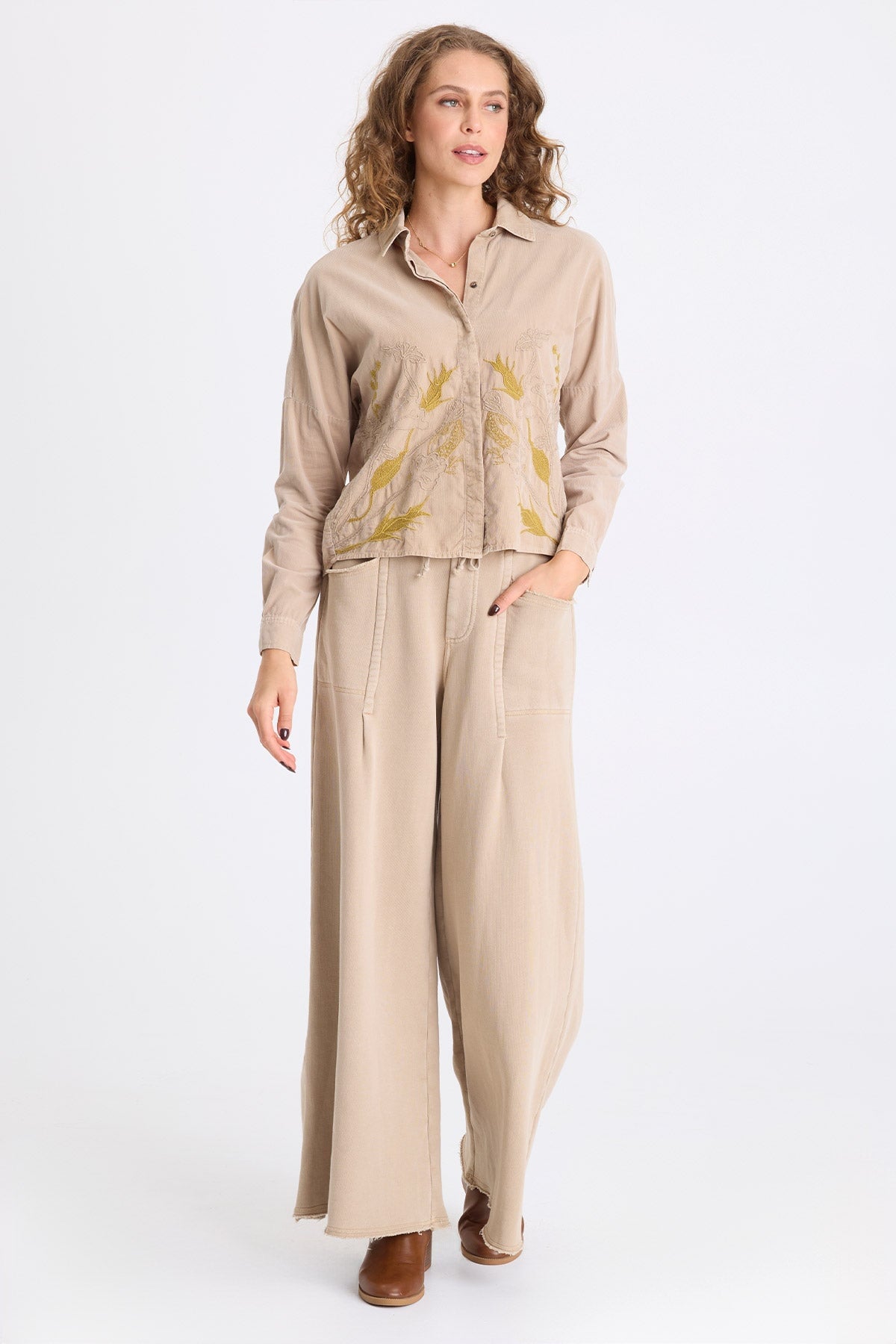 XCVI Kyle Embroidered Corduroy Button-Up
