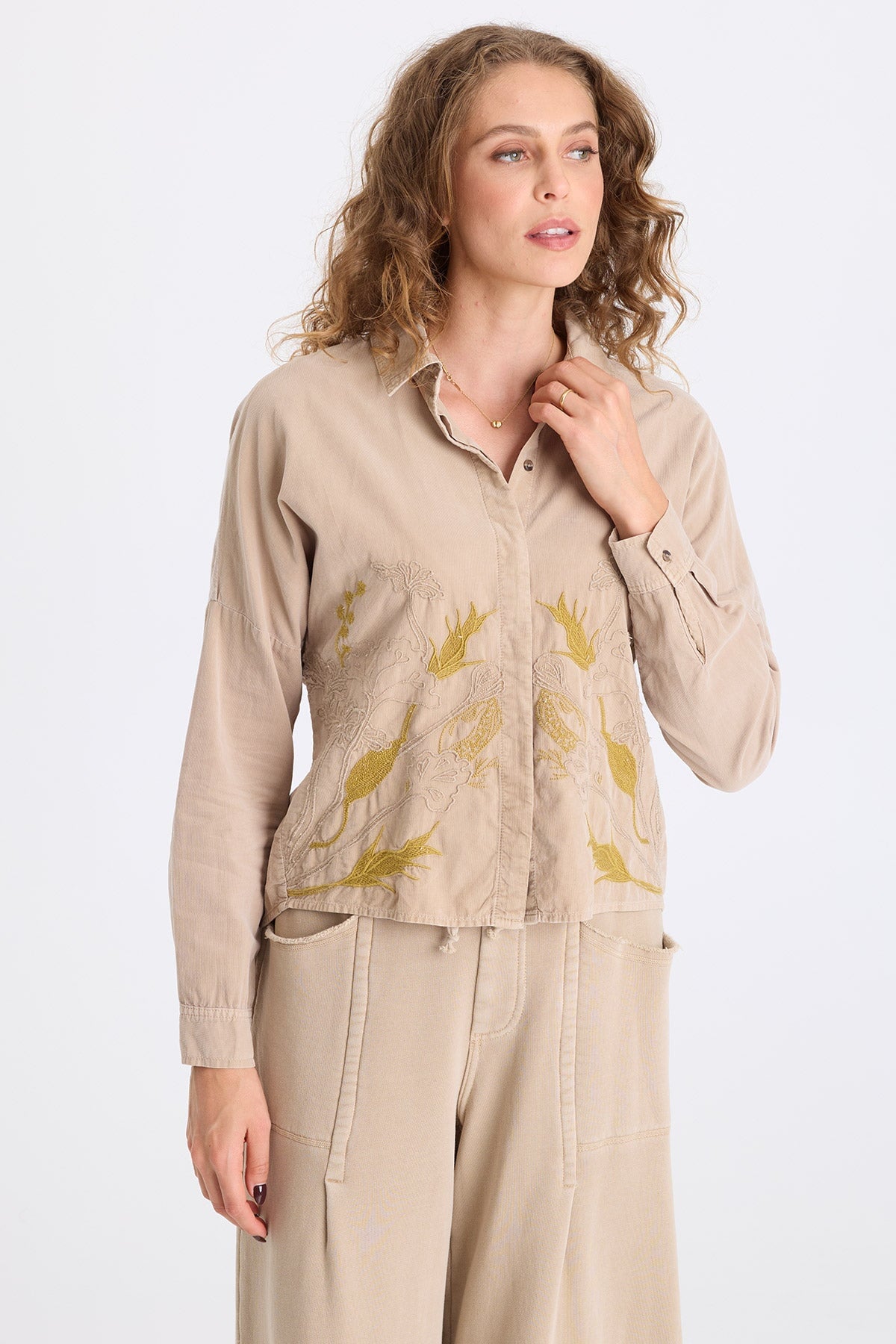 XCVI Kyle Embroidered Corduroy Button-Up