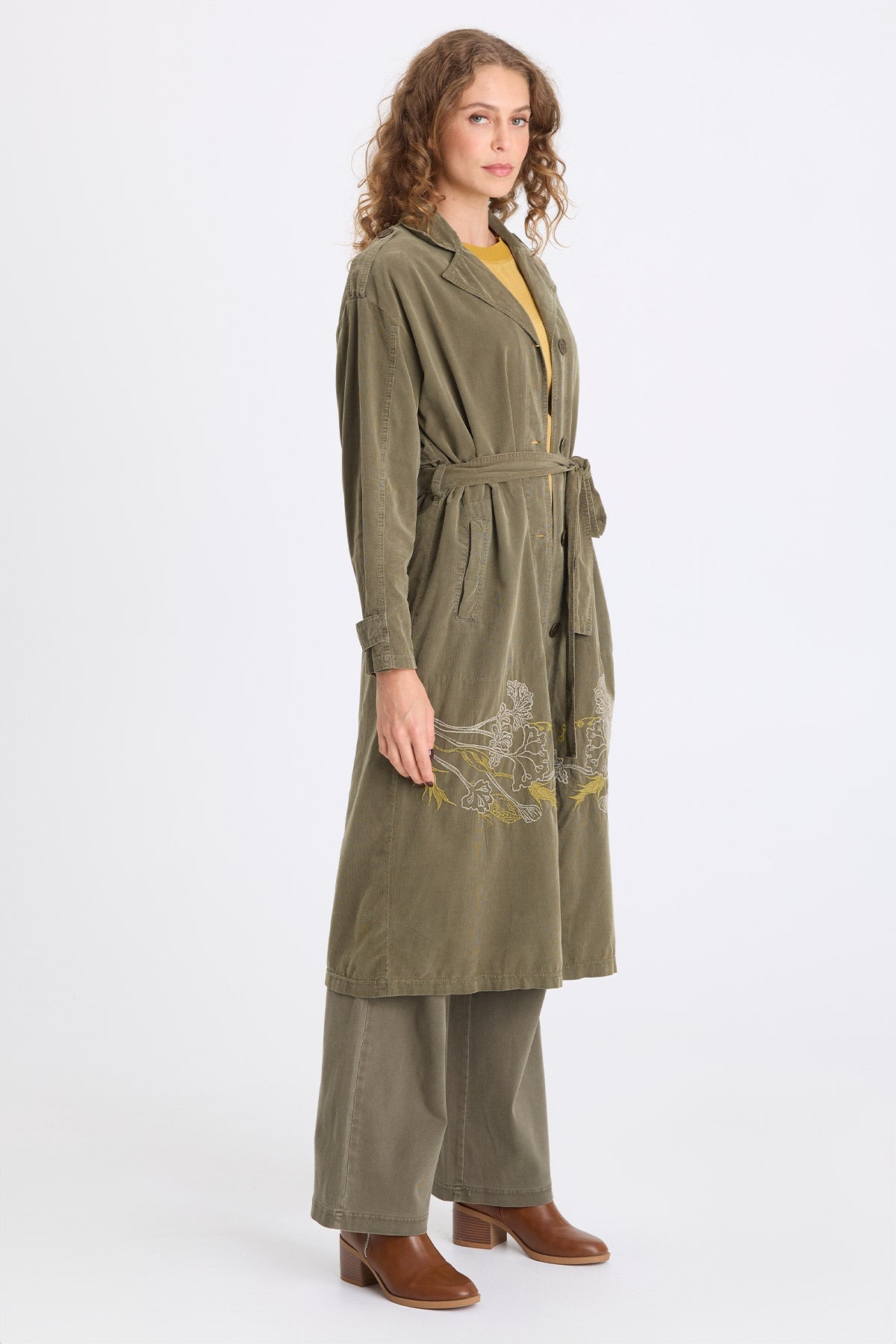 XCVI Harun Embroidered Corduroy Belted Trench