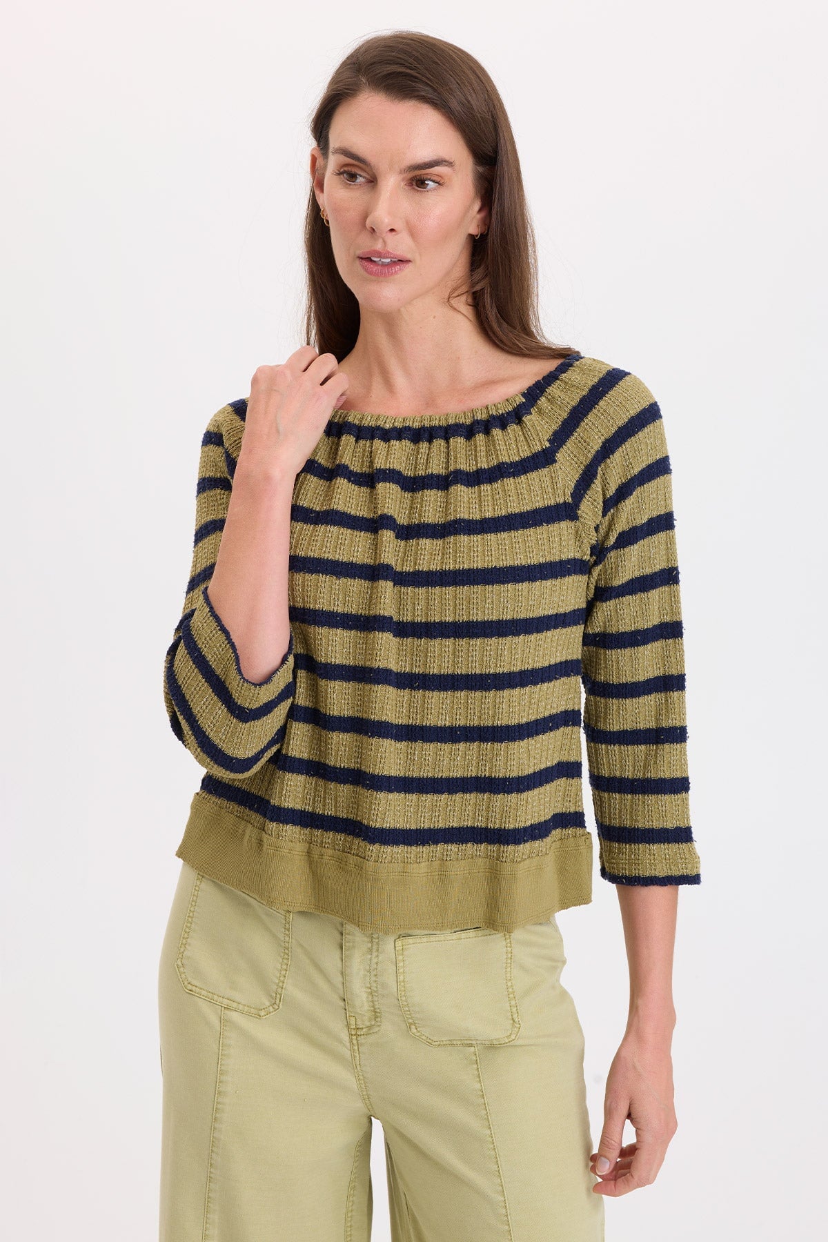 Wearables Kelvis Elastic Neck Stripe Top