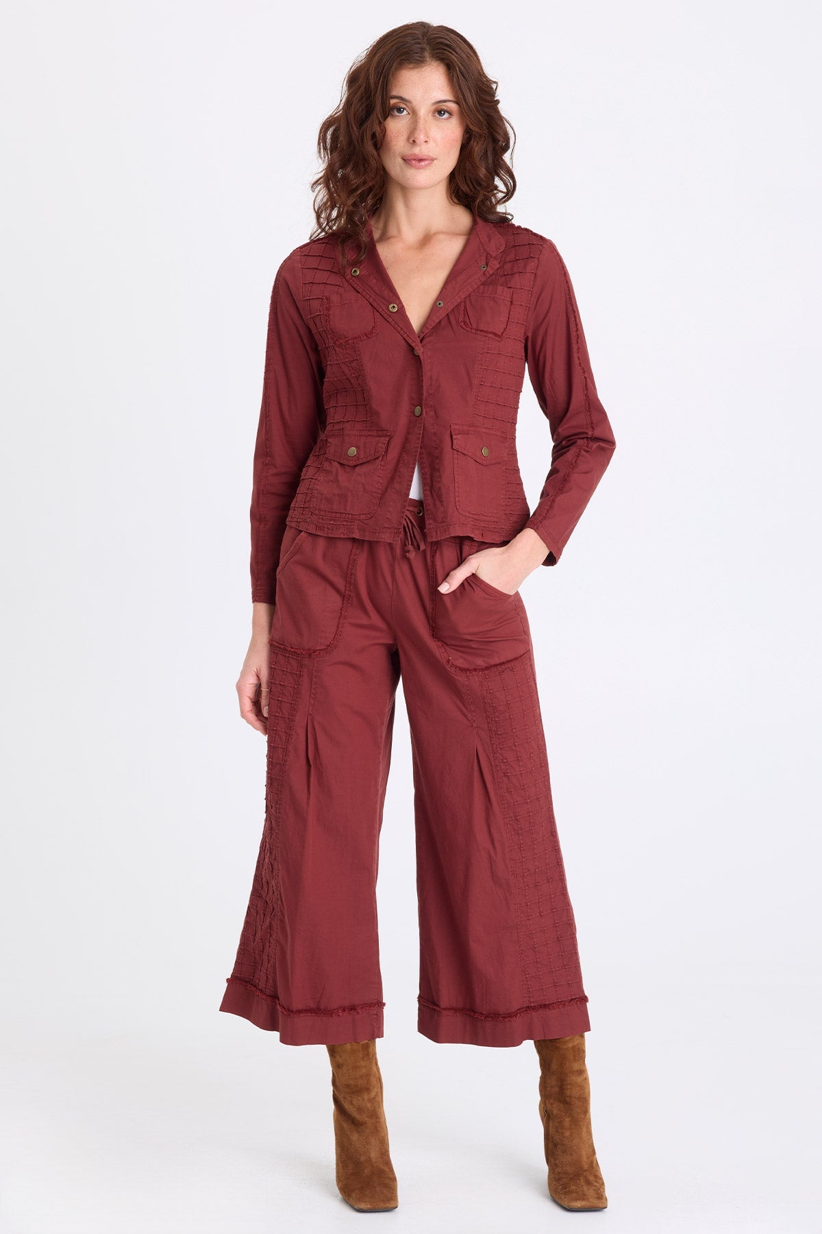 XCVI Nicolene Poplin Grid Pintuck Crop