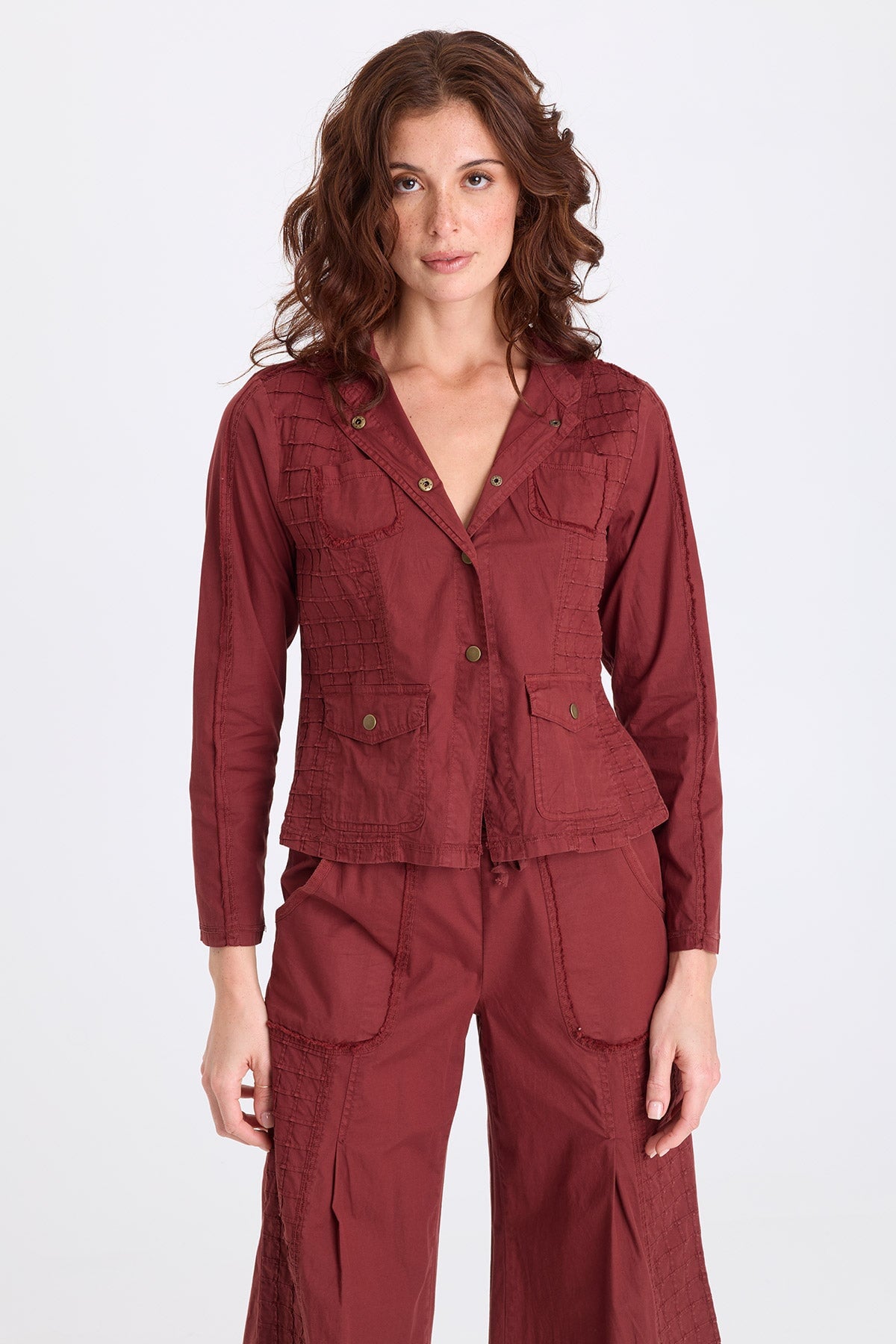 XCVI Mousa Poplin Grid Pintuck Blazer