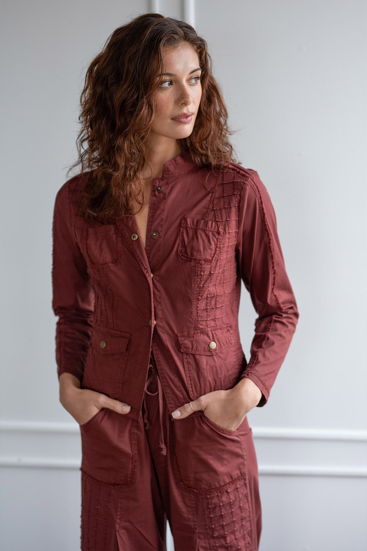 Mousa Poplin Grid Pintuck Blazer