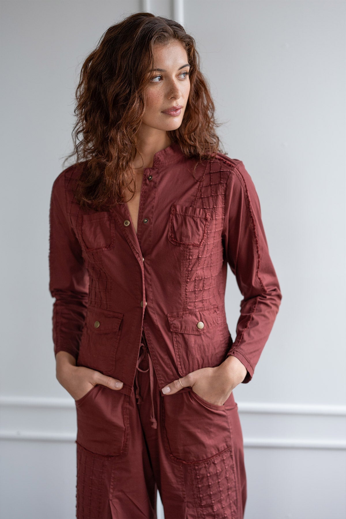 XCVI Mousa Poplin Grid Pintuck Blazer