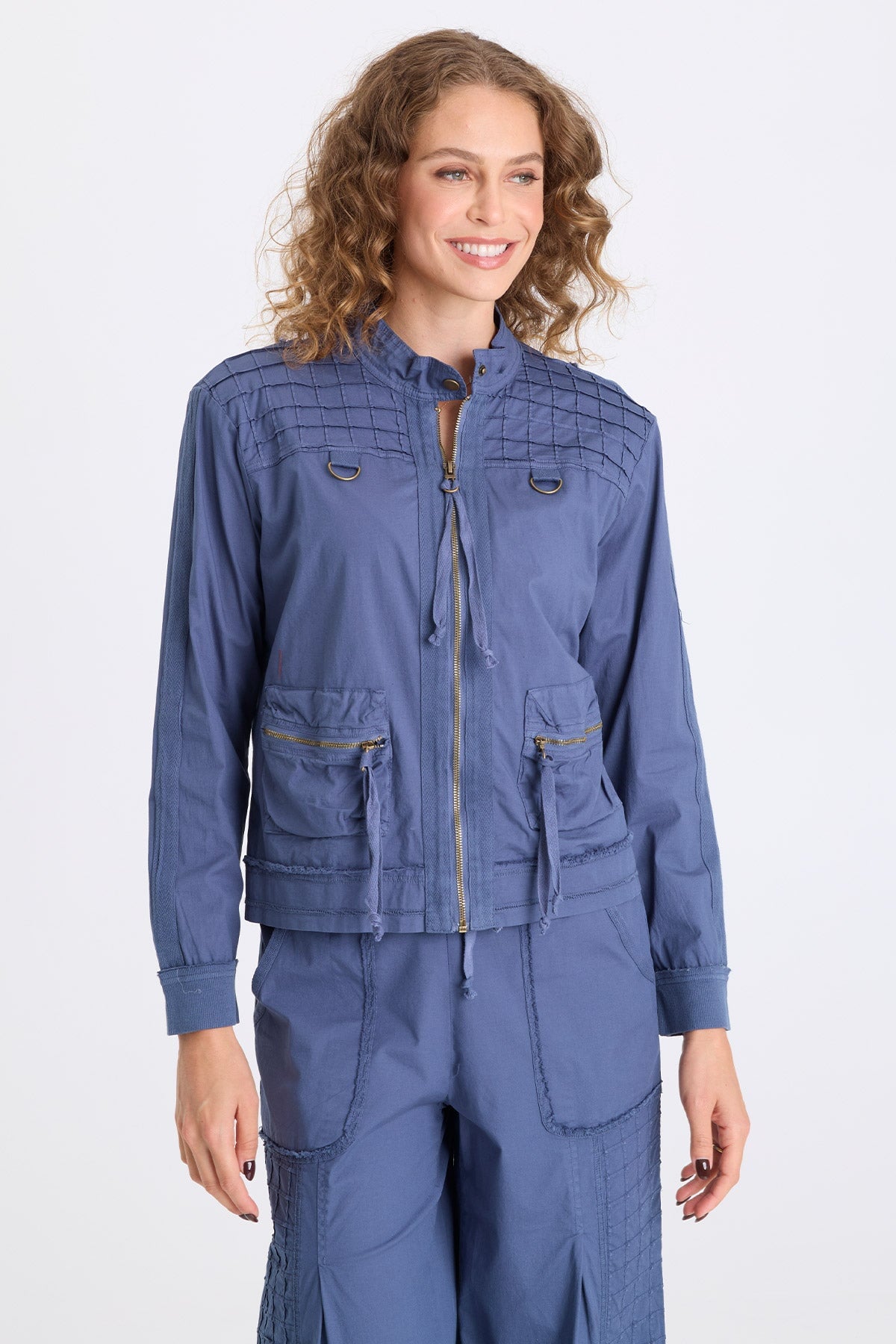 XCVI Freyda Poplin Grid Pintuck Bomber