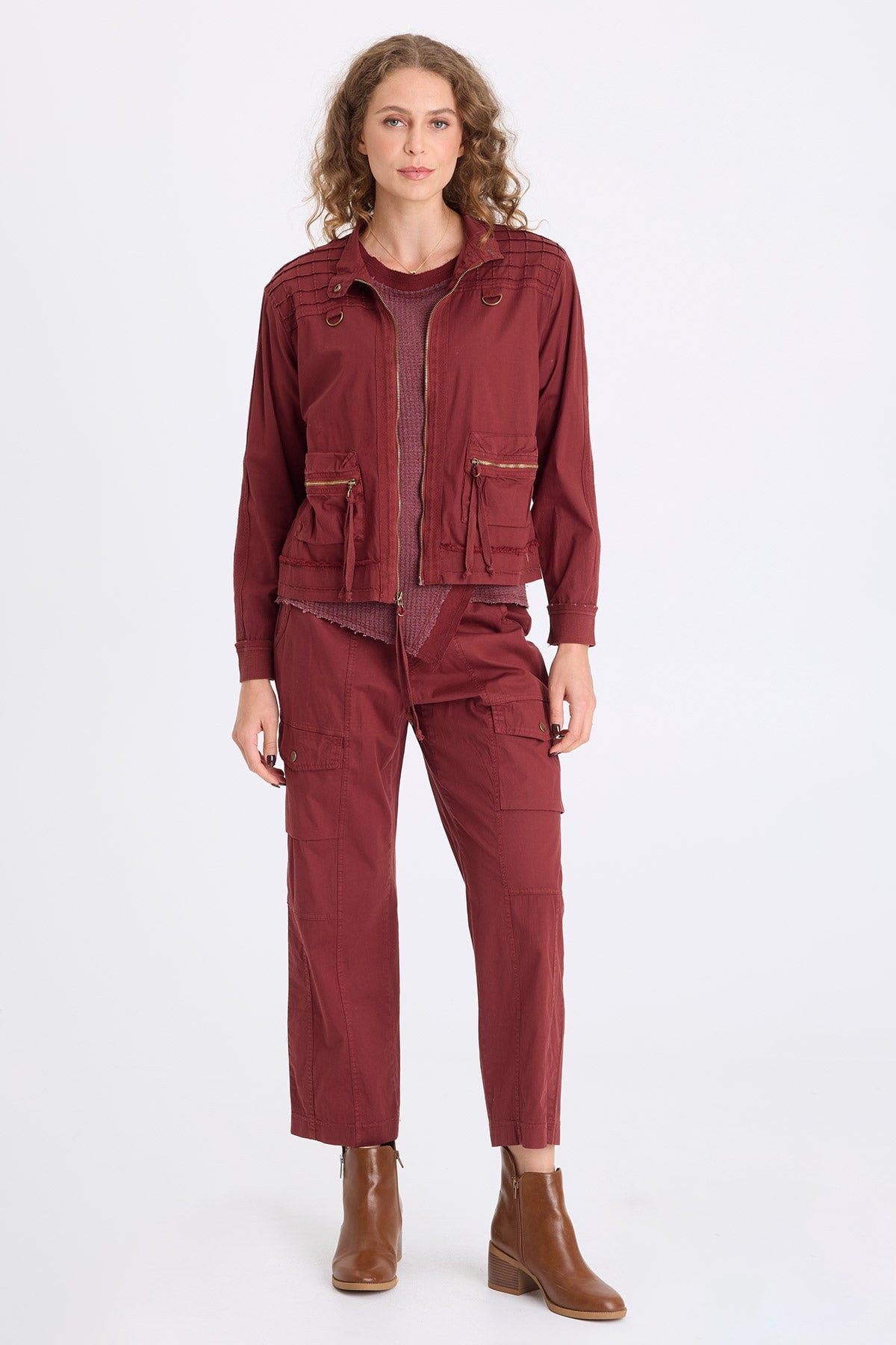 XCVI Freyda Poplin Grid Pintuck Bomber