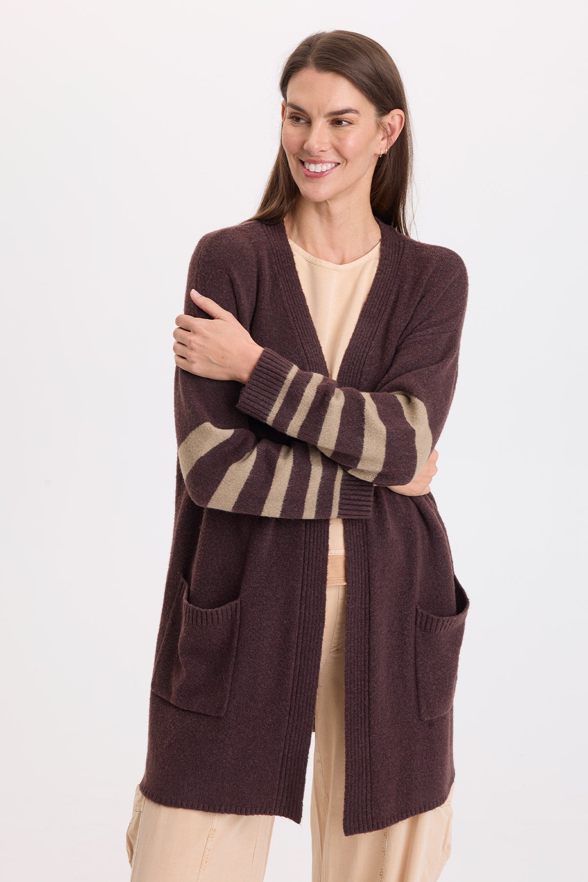 Ayla Striped Sleeves Cardigan