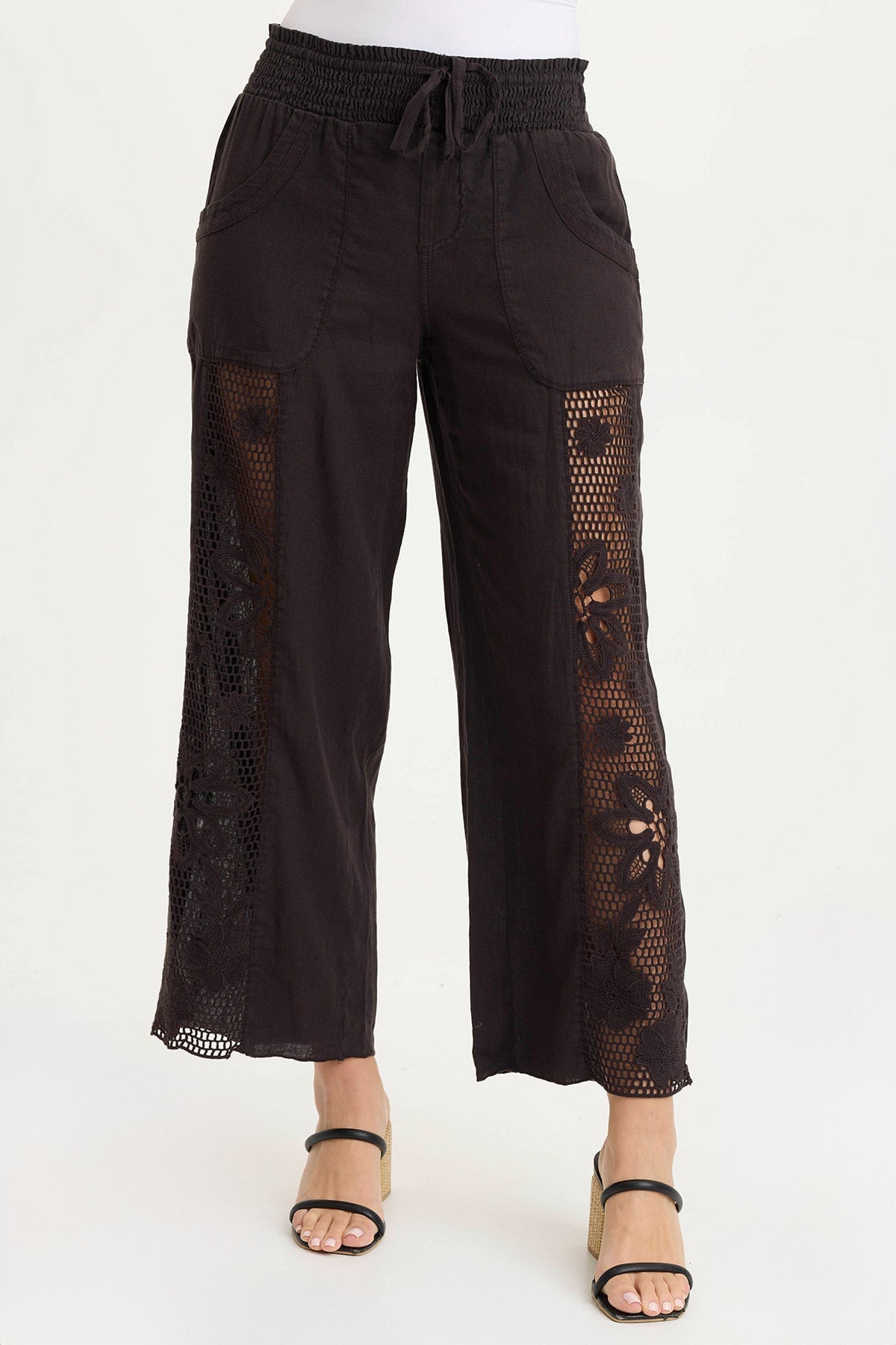 XCVI Rokel Linen/Crochet Ruched Wide Leg Pant