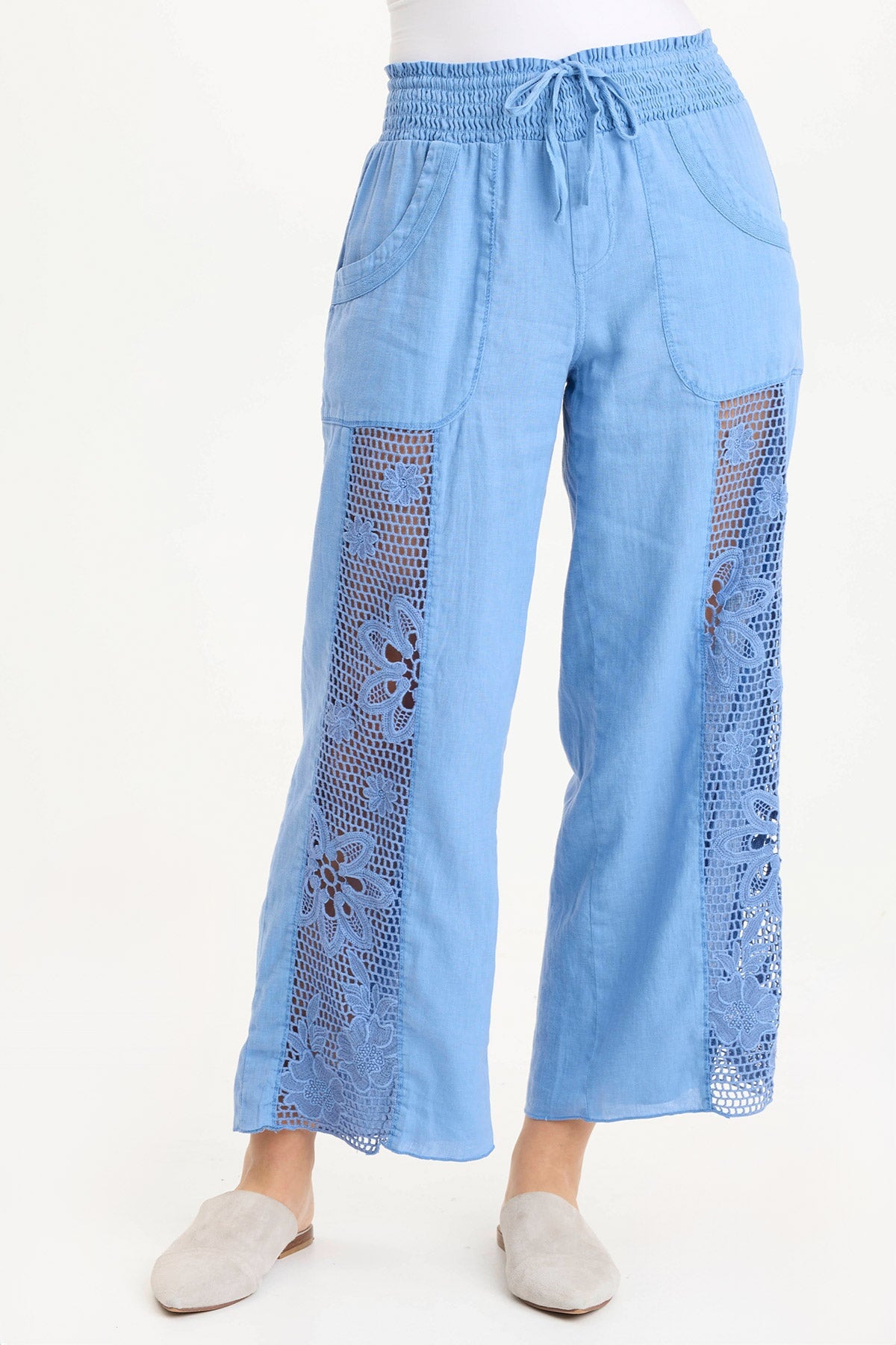 XCVI Rokel Linen/Crochet Ruched Wide Leg Pant