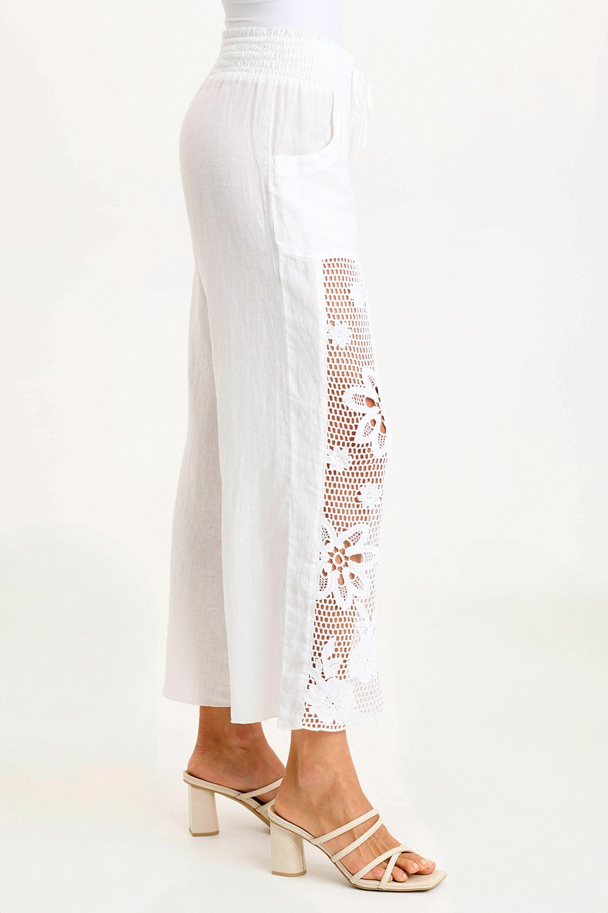 XCVI Rokel Linen/Crochet Ruched Wide Leg Pant