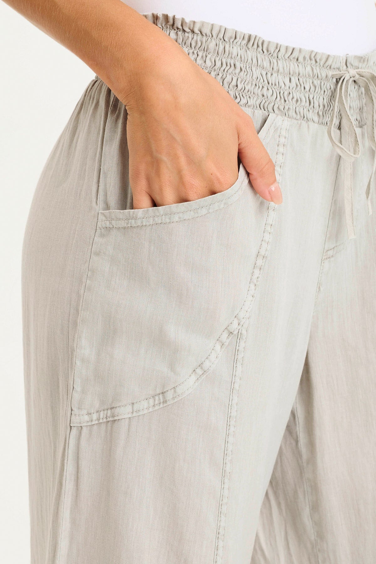 XCVI Pia Paper-Bag Waist Linen Wide Leg Pant
