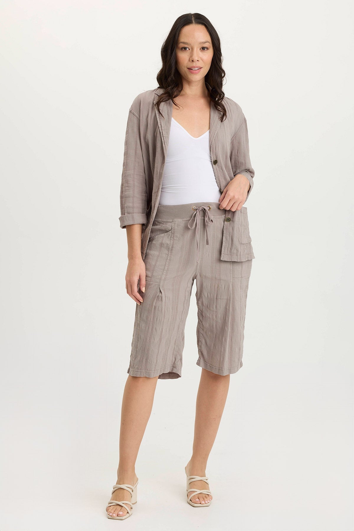 XCVI Osbert Textured Gauze Multi-Pocket Bermuda Short