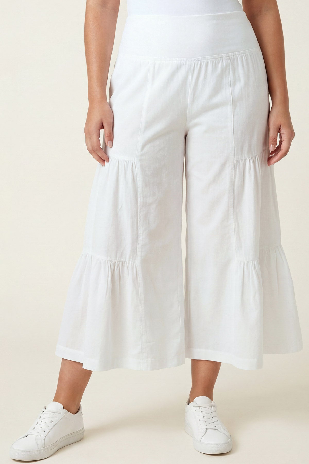 Linen Side-Tier Wide Leg Palazzo