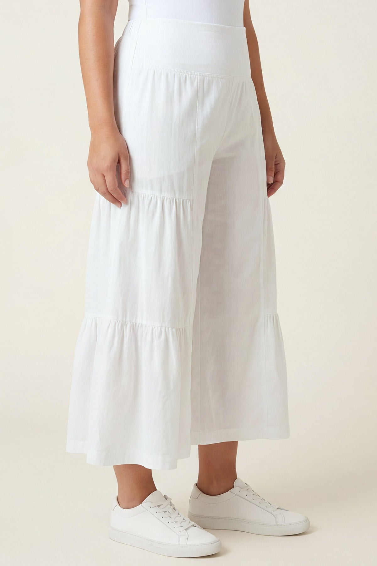 Linen Side-Tier Wide Leg Palazzo