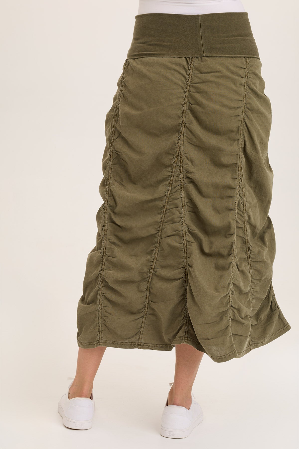 Wearables Linen Shirred Asymmetric Midi Skirt