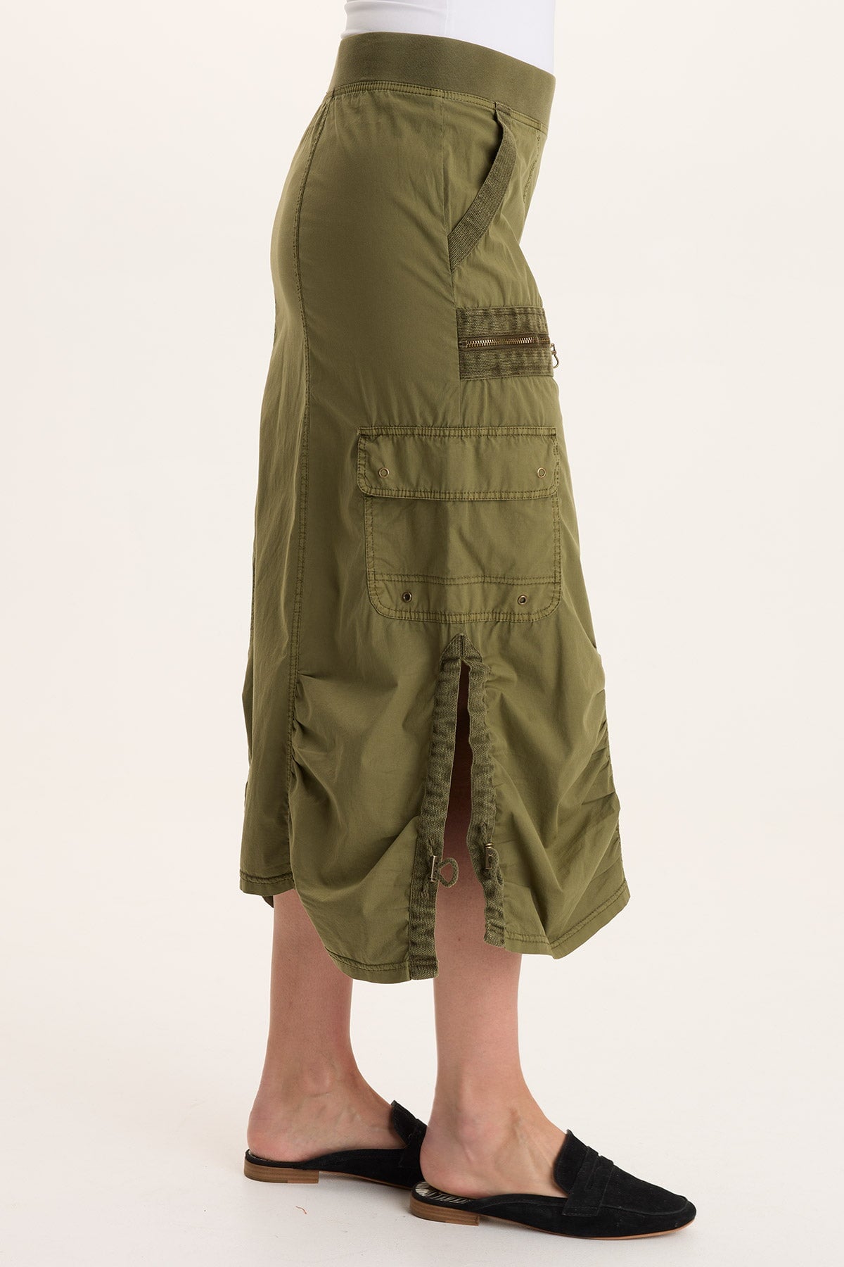 XCVI Shea Ruched Detail Cargo Midi Skirt