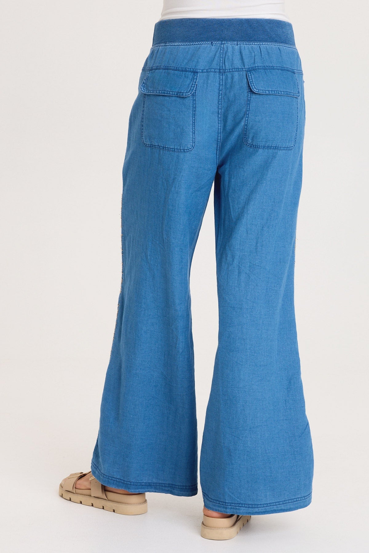 XCVI Bonello Embroidered Mock-Denim Wide-Leg Pant