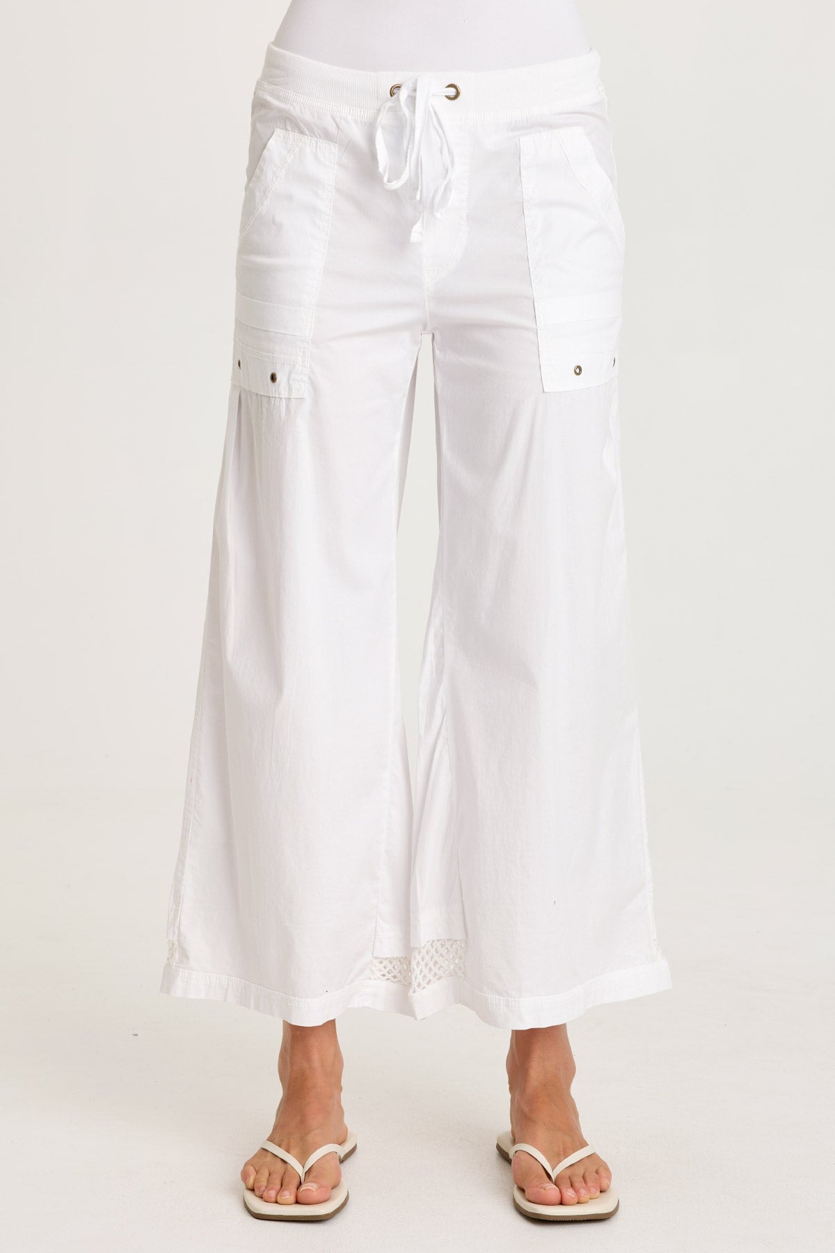 XCVI Roel Poplin/Mesh Gaucho Pull-On Crop