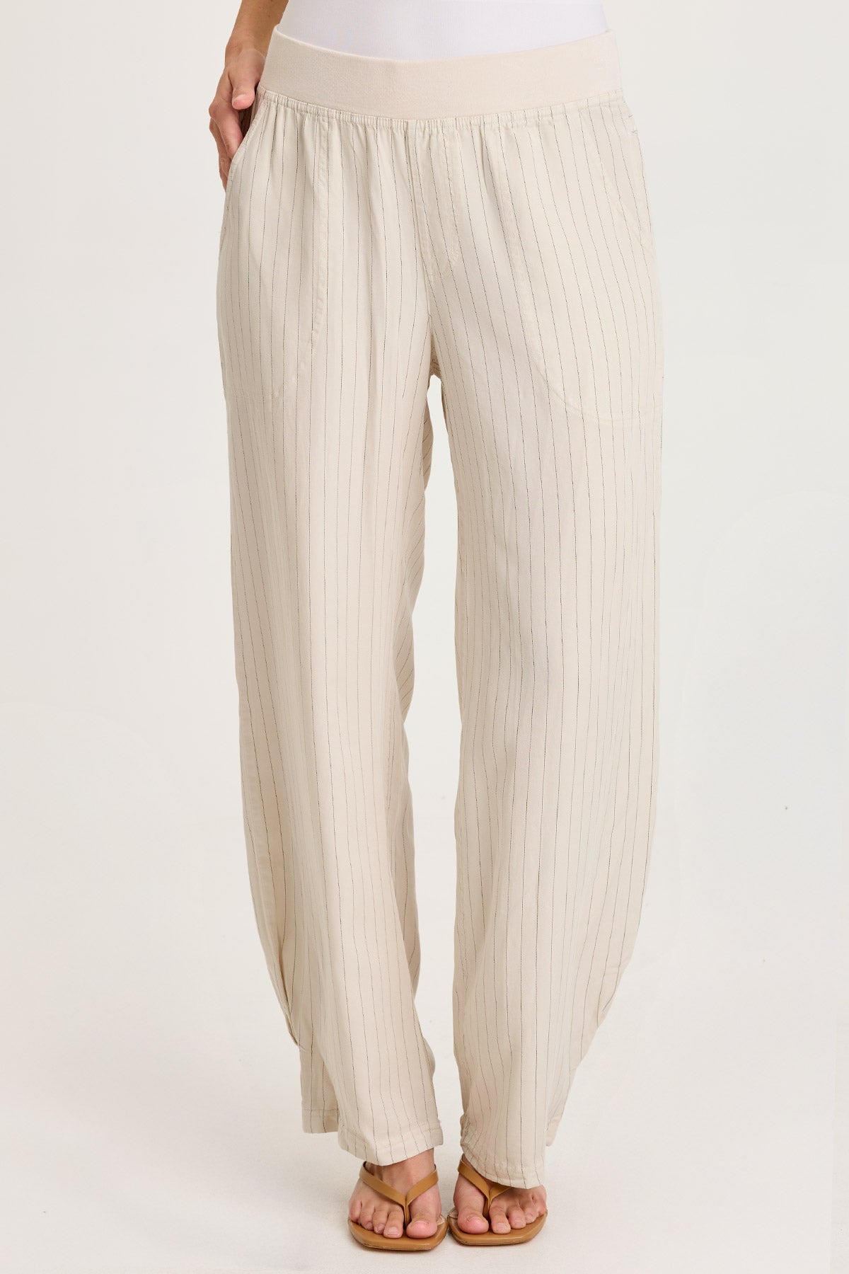 XCVI Carell Pinstripe Twill Pleated Hem Full Leg Pant