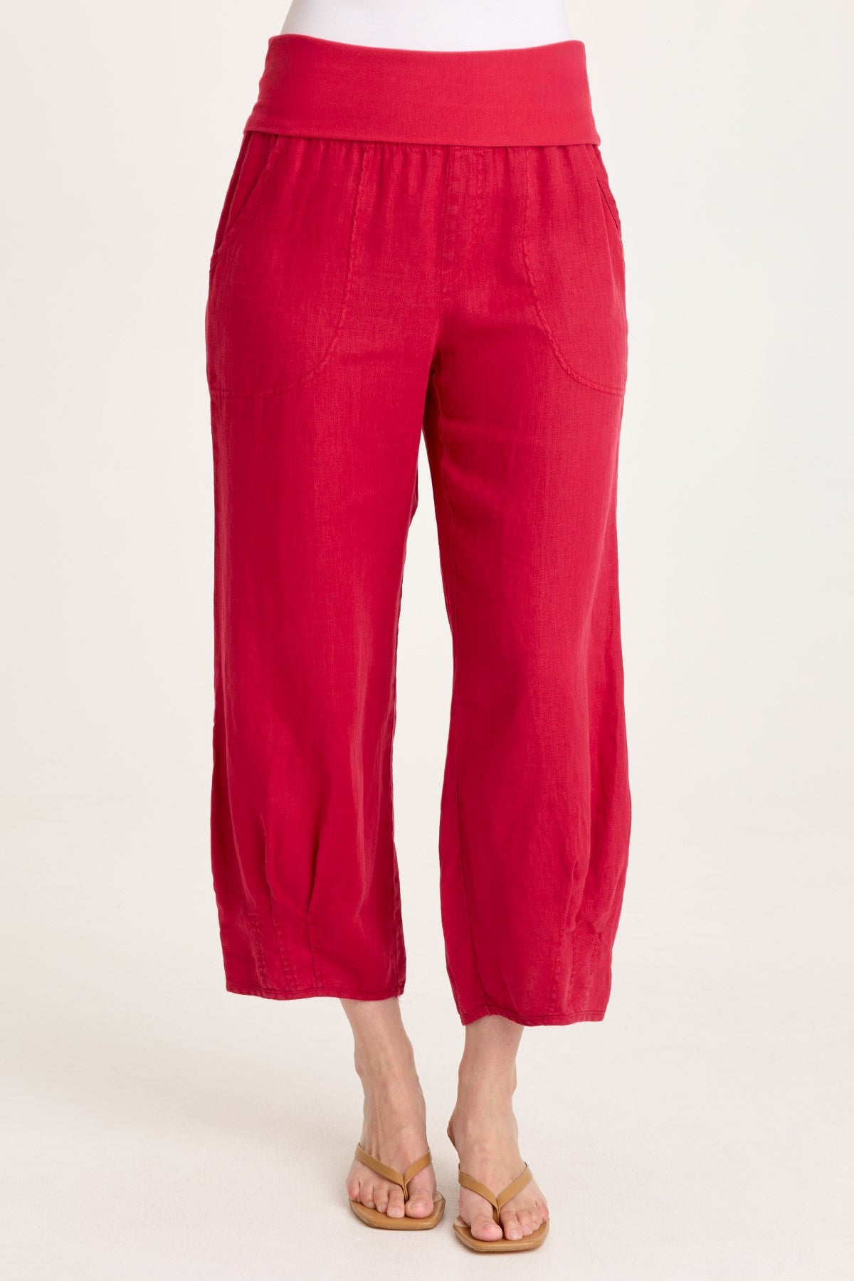 who want itパンツ XCVI Vasco Linen Barrel Leg Fold-Over Waist Crop