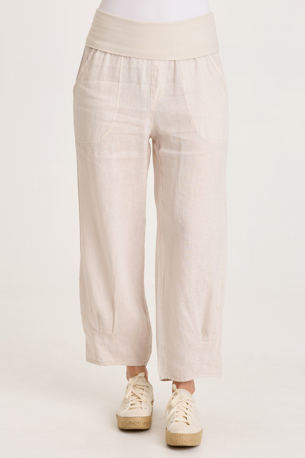 XCVI Vasco Linen Barrel Leg Fold-Over Waist Crop