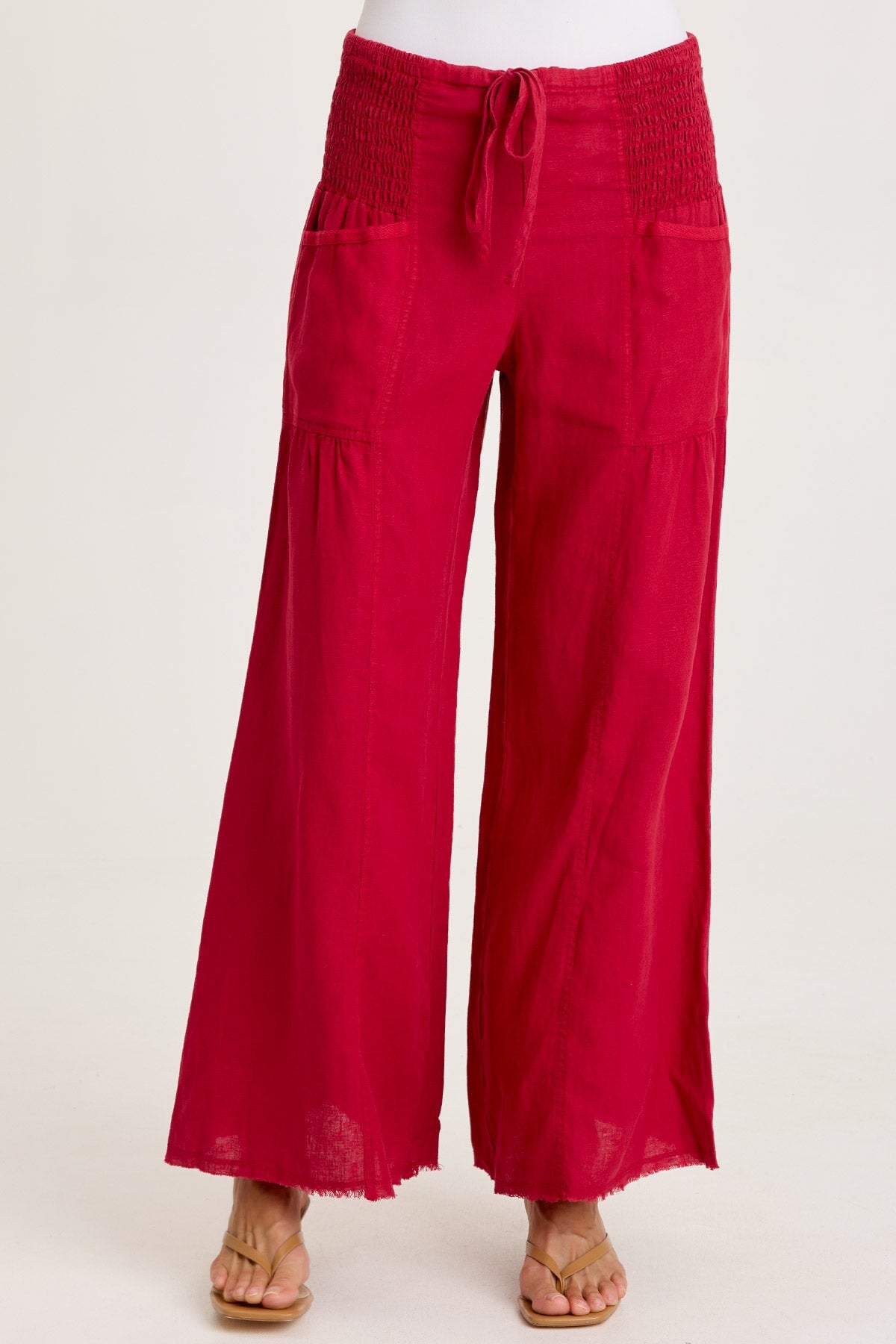 XCVI Coleson Linen Smocked Waist Pleated Wide Leg Pant