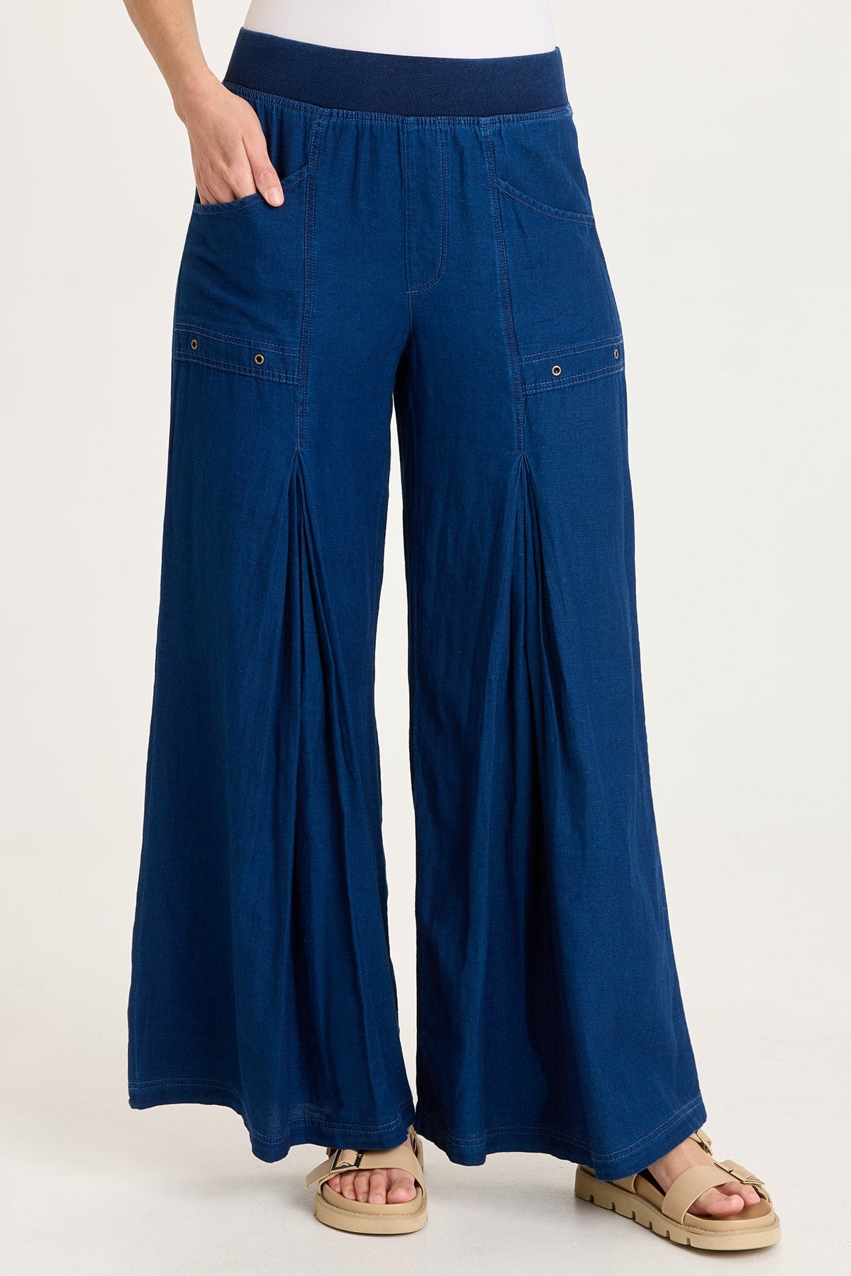 XCVI Jerona Indigo Twill Double Pleated Wide-Leg Pant