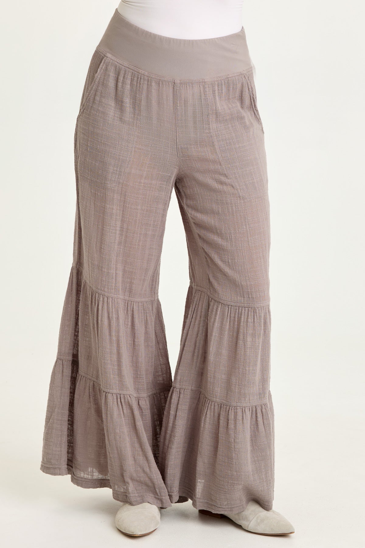 Wearables Lando Cotton Gauze Tiered-Bottom Pull-On Waist Wide Leg Pant